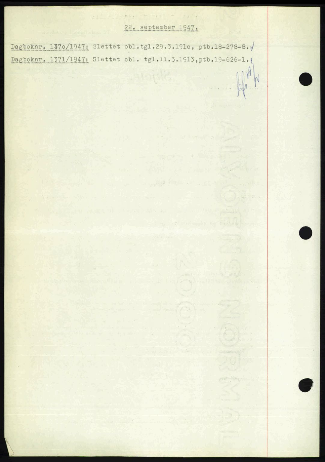 Nedenes sorenskriveri, SAK/1221-0006/G/Gb/Gba/L0058: Mortgage book no. A10, 1947-1948, Diary no: : 1370/1947