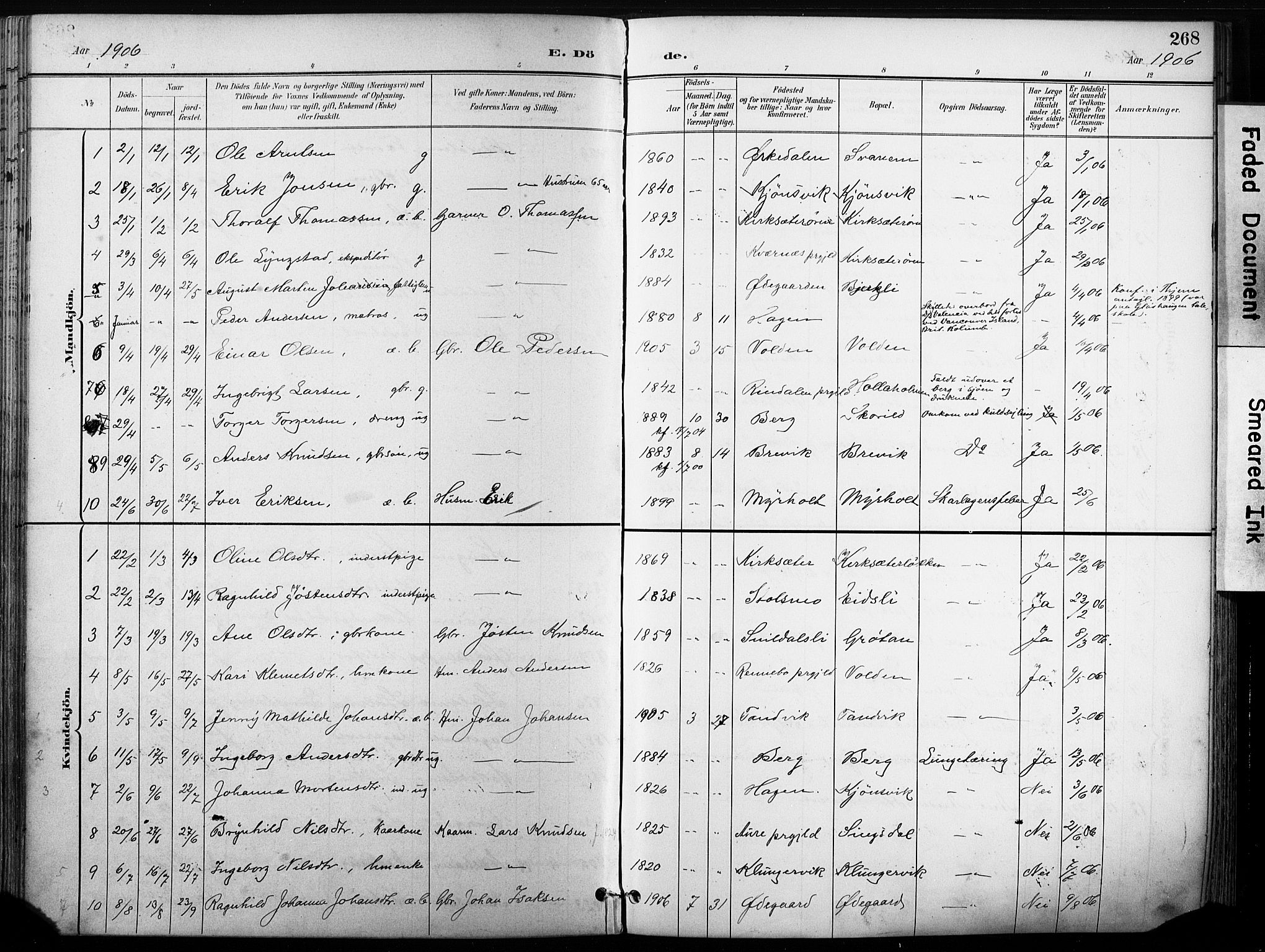 Ministerialprotokoller, klokkerbøker og fødselsregistre - Sør-Trøndelag, SAT/A-1456/630/L0497: Parish register (official) no. 630A10, 1896-1910, p. 268