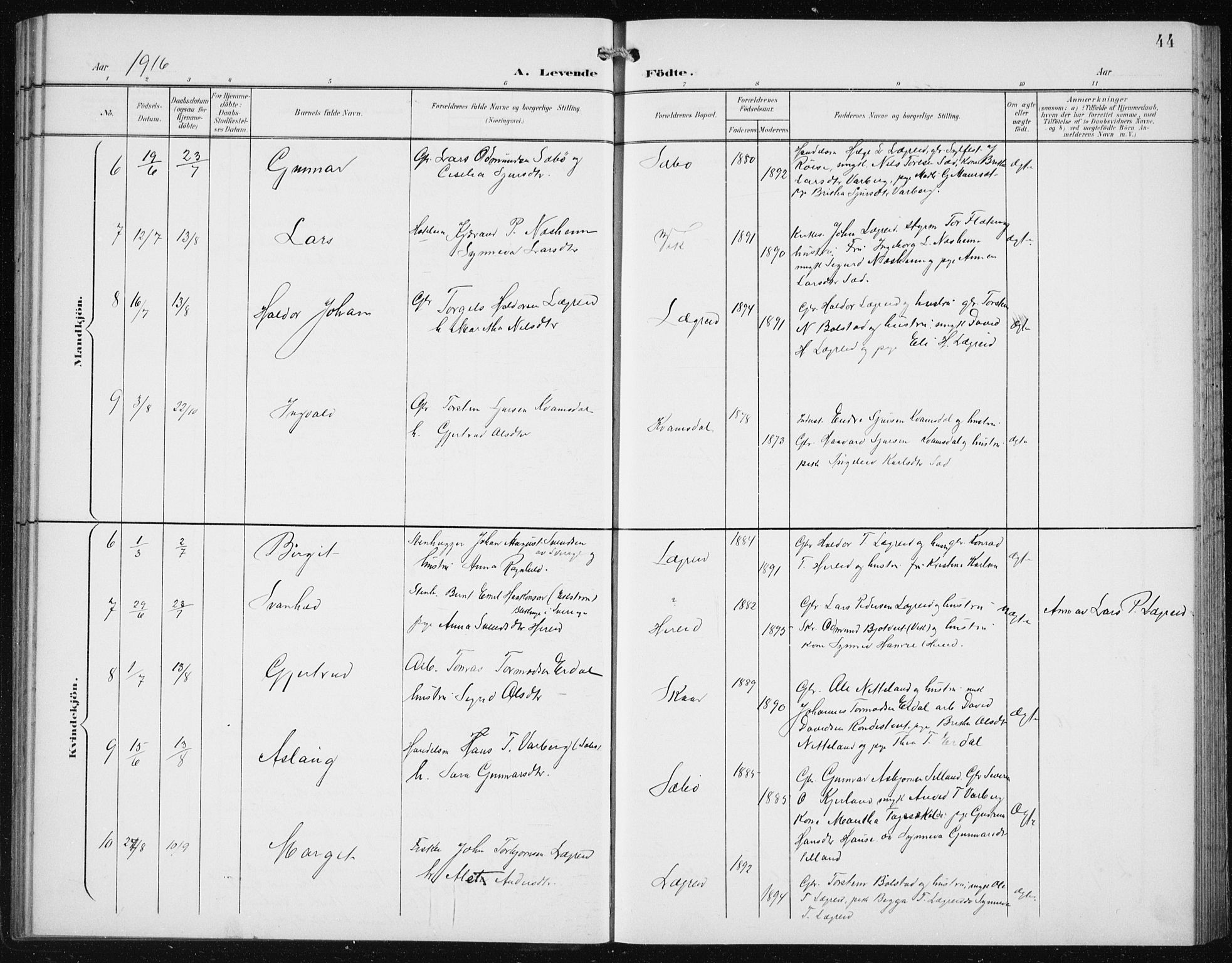 Ullensvang sokneprestembete, AV/SAB-A-78701/H/Hab: Parish register (copy) no. C  3, 1899-1932, p. 44