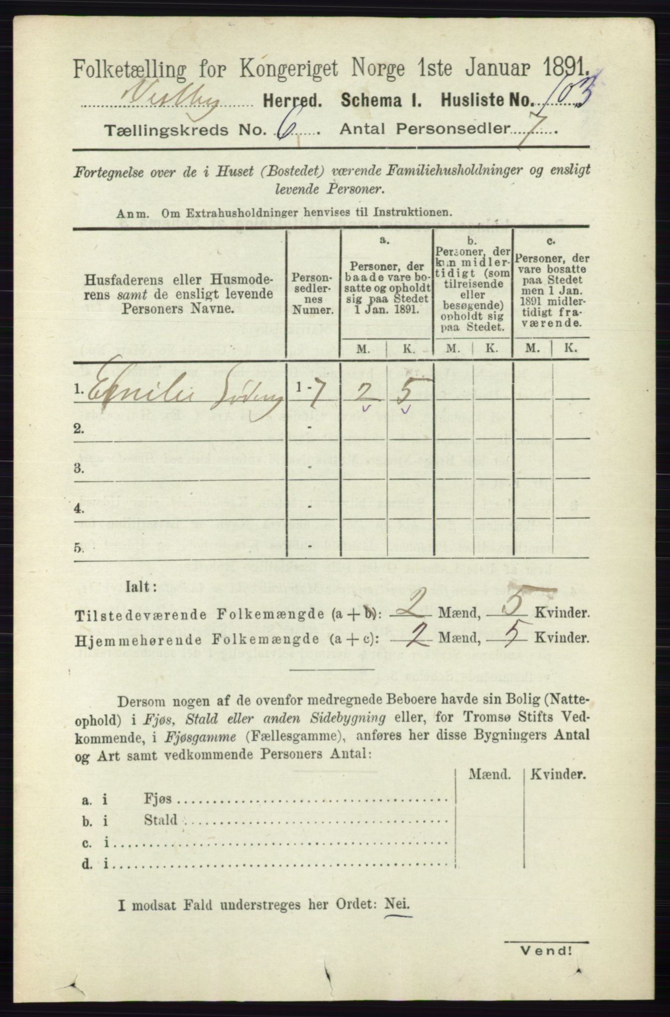 RA, 1891 census for 0211 Vestby, 1891, p. 2906