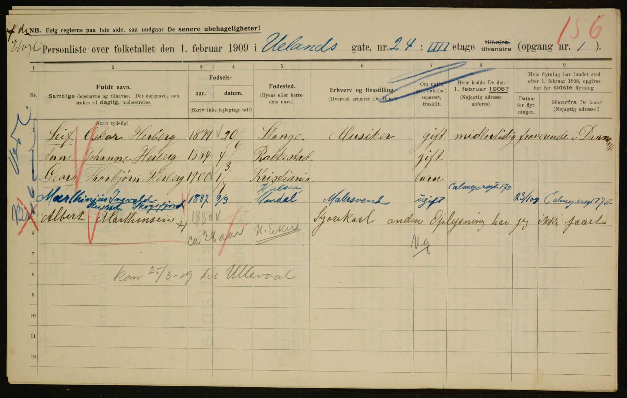 OBA, Municipal Census 1909 for Kristiania, 1909, p. 107600