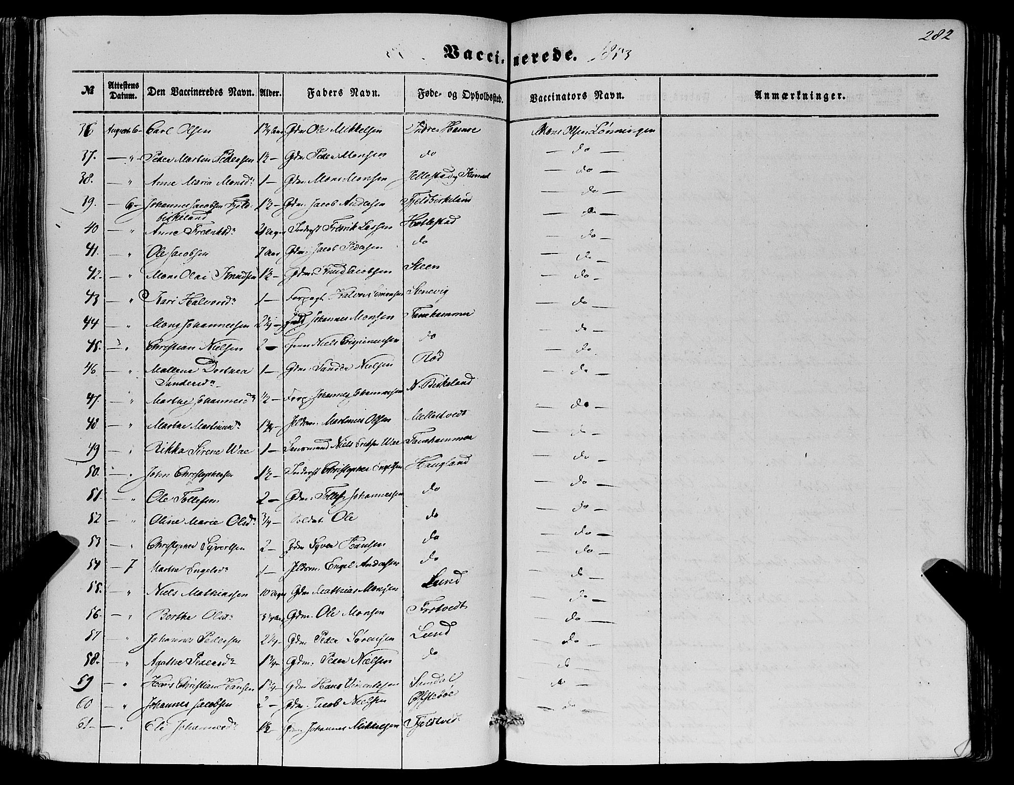 Fana Sokneprestembete, SAB/A-75101/H/Haa/Haaa/L0011: Parish register (official) no. A 11, 1851-1862, p. 282