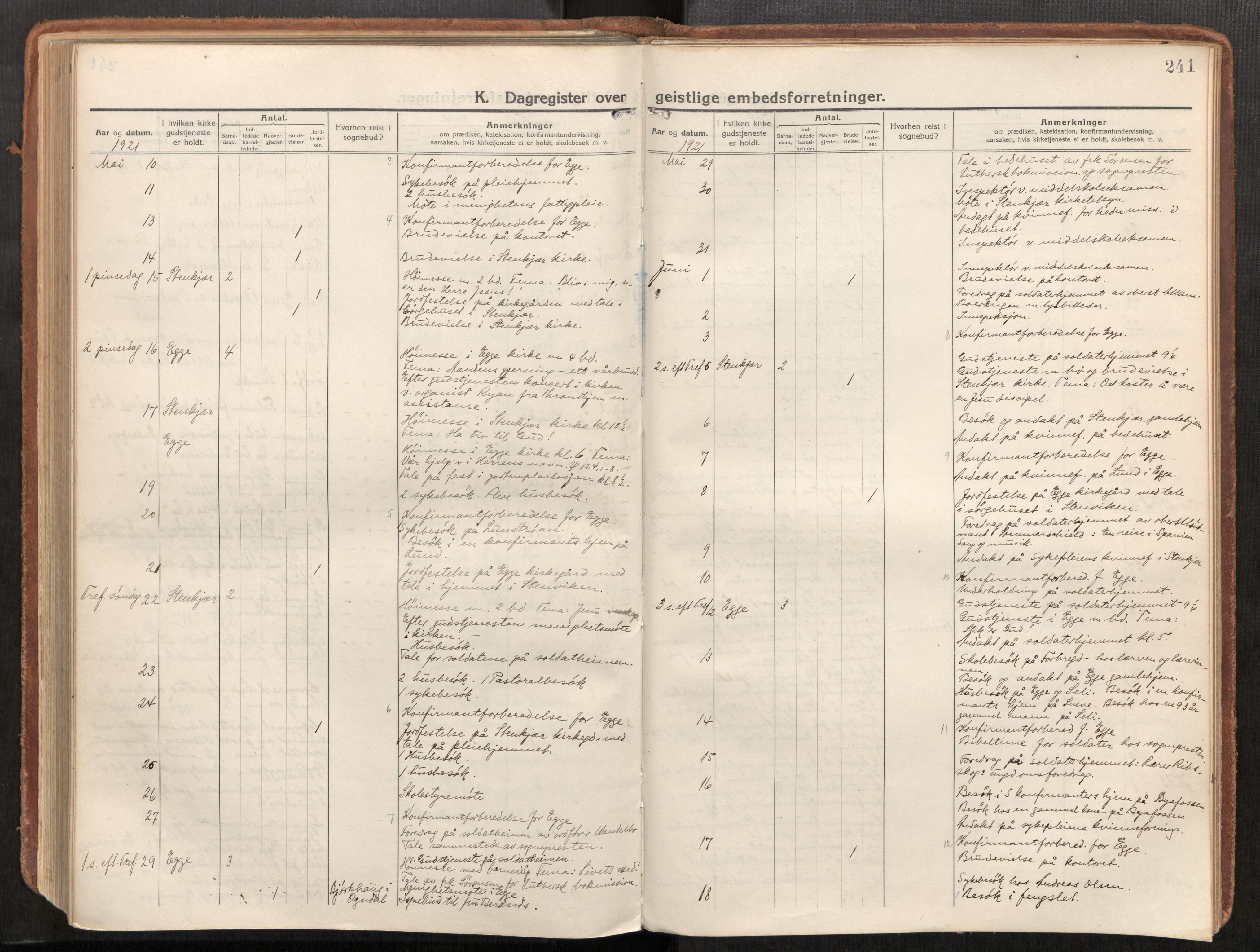 Steinkjer sokneprestkontor, AV/SAT-A-1541/01/H/Ha/Haa/L0003: Parish register (official) no. 3, 1913-1922, p. 241