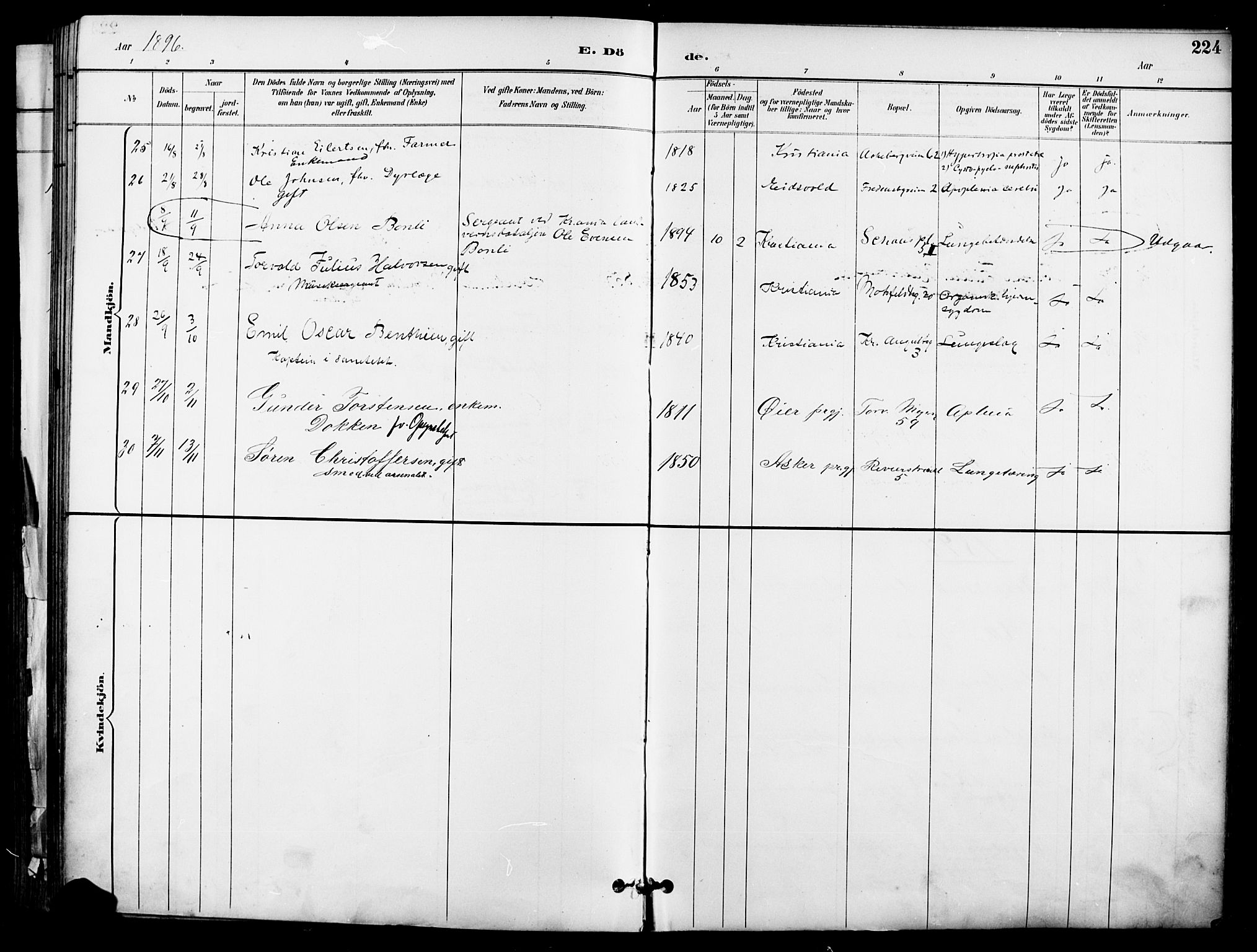 Garnisonsmenigheten Kirkebøker, SAO/A-10846/F/Fa/L0013: Parish register (official) no. 13, 1894-1904, p. 224