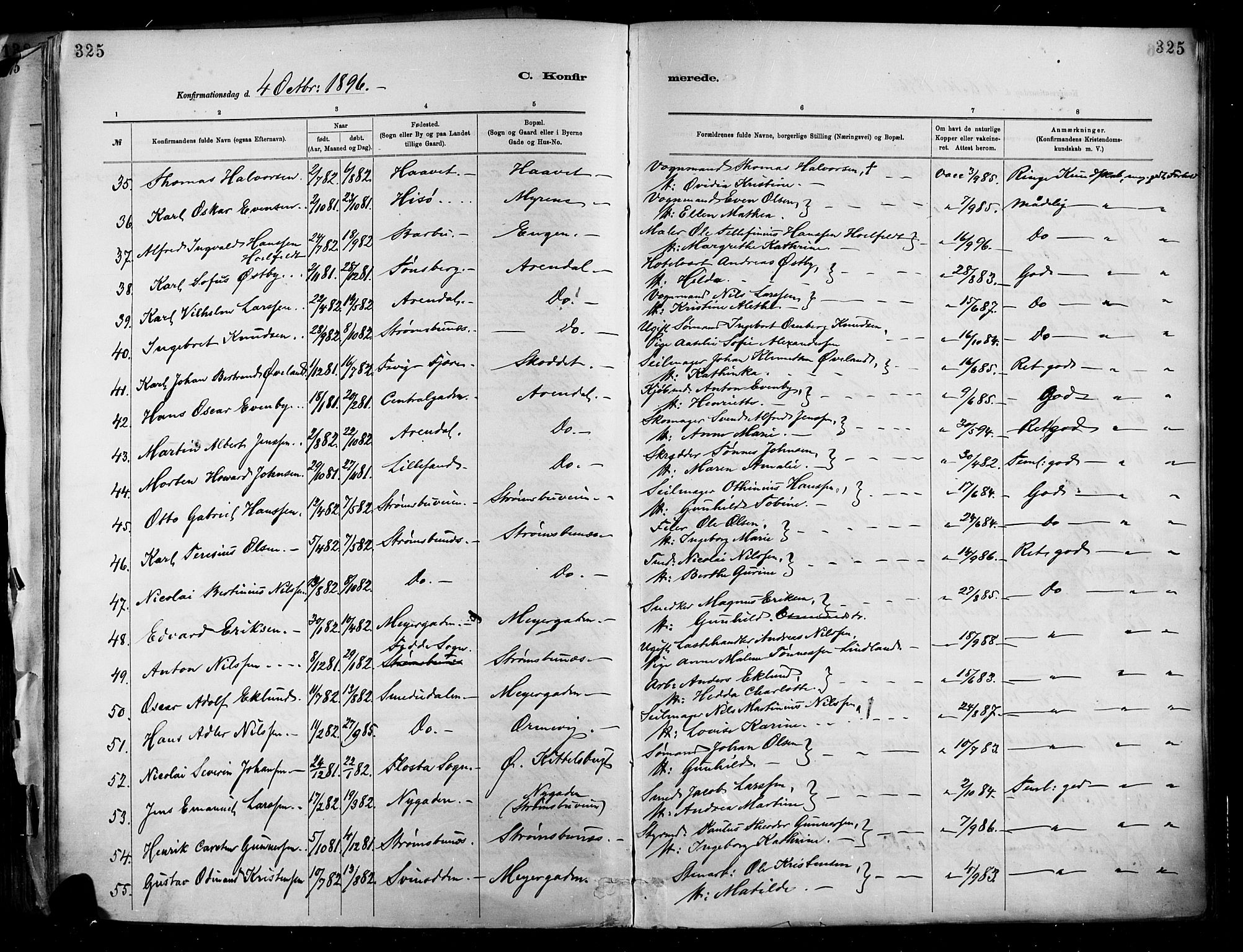 Barbu sokneprestkontor, AV/SAK-1111-0003/F/Fa/L0002: Parish register (official) no. A 2, 1883-1898, p. 325