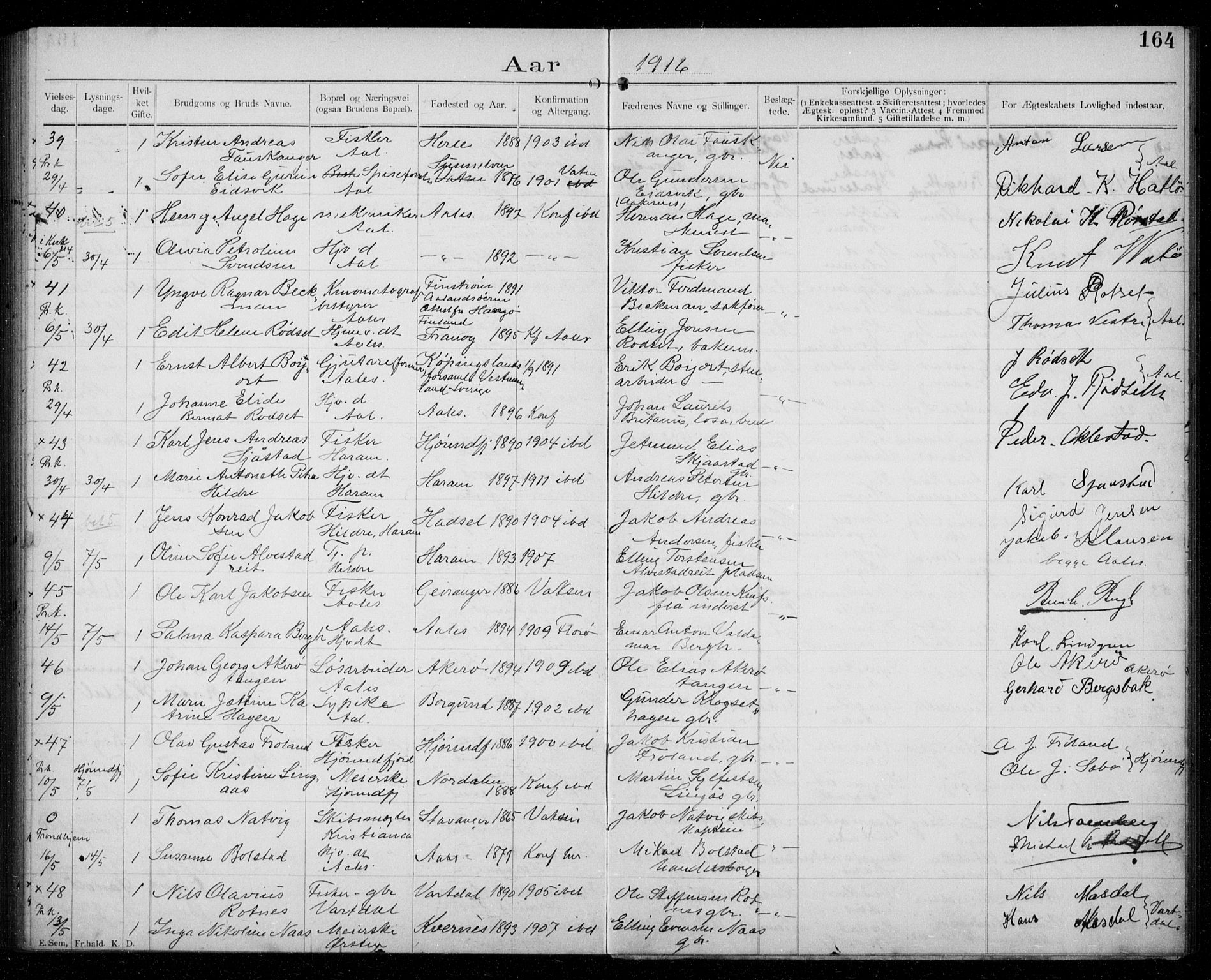 Ministerialprotokoller, klokkerbøker og fødselsregistre - Møre og Romsdal, AV/SAT-A-1454/529/L0458: Banns register no. 529A08, 1901-1918, p. 164