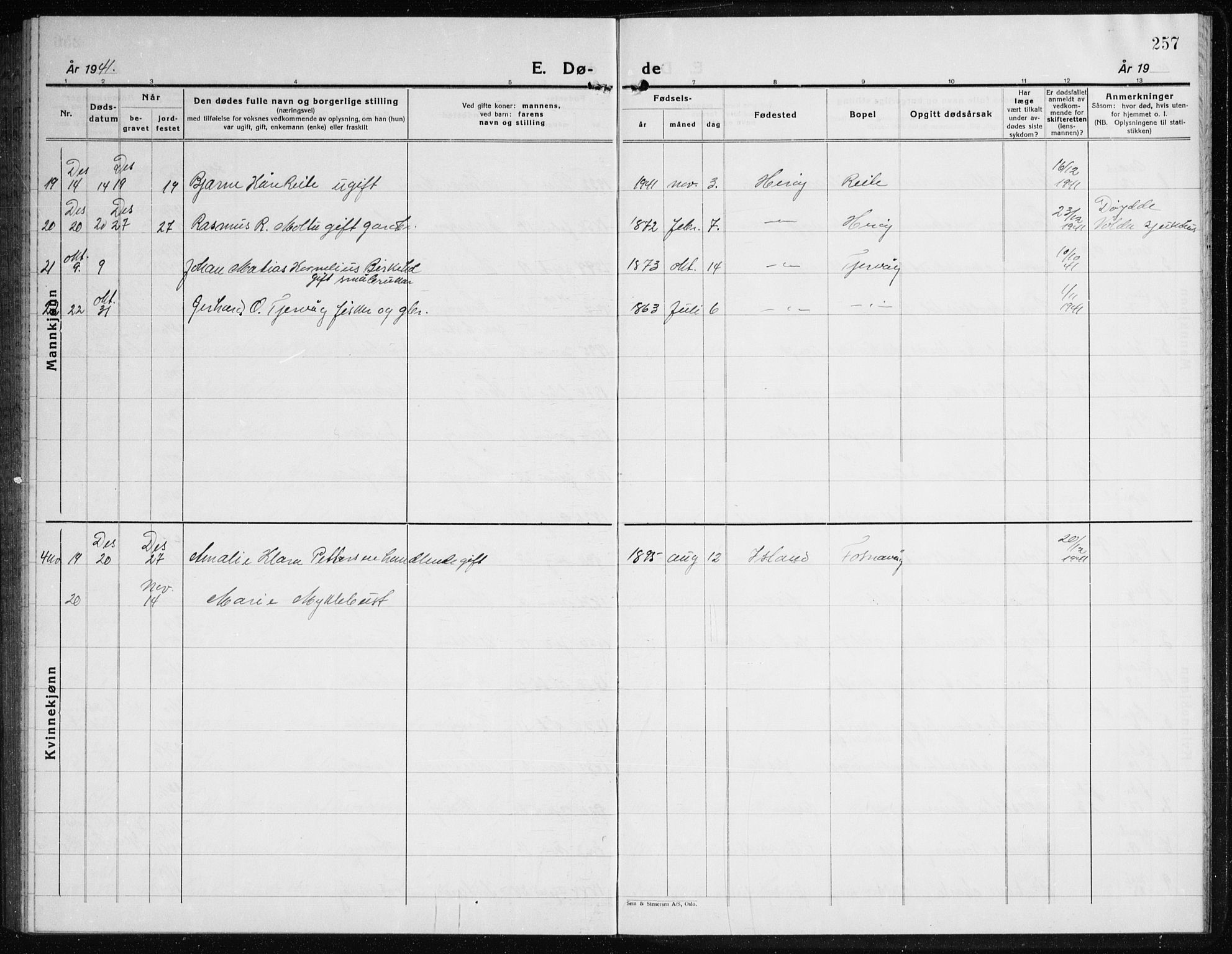 Ministerialprotokoller, klokkerbøker og fødselsregistre - Møre og Romsdal, SAT/A-1454/507/L0085: Parish register (copy) no. 507C08, 1933-1944, p. 257