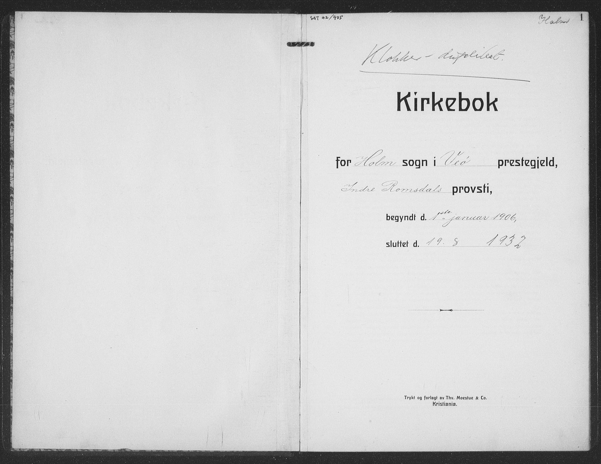 Ministerialprotokoller, klokkerbøker og fødselsregistre - Møre og Romsdal, SAT/A-1454/549/L0615: Parish register (copy) no. 549C01, 1905-1932, p. 1