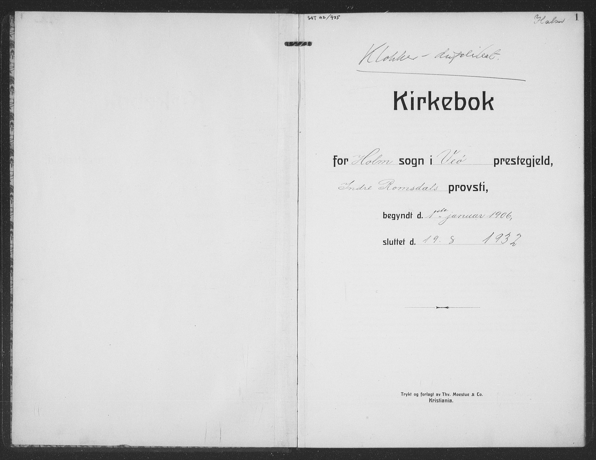 Ministerialprotokoller, klokkerbøker og fødselsregistre - Møre og Romsdal, AV/SAT-A-1454/549/L0615: Parish register (copy) no. 549C01, 1905-1932, p. 1