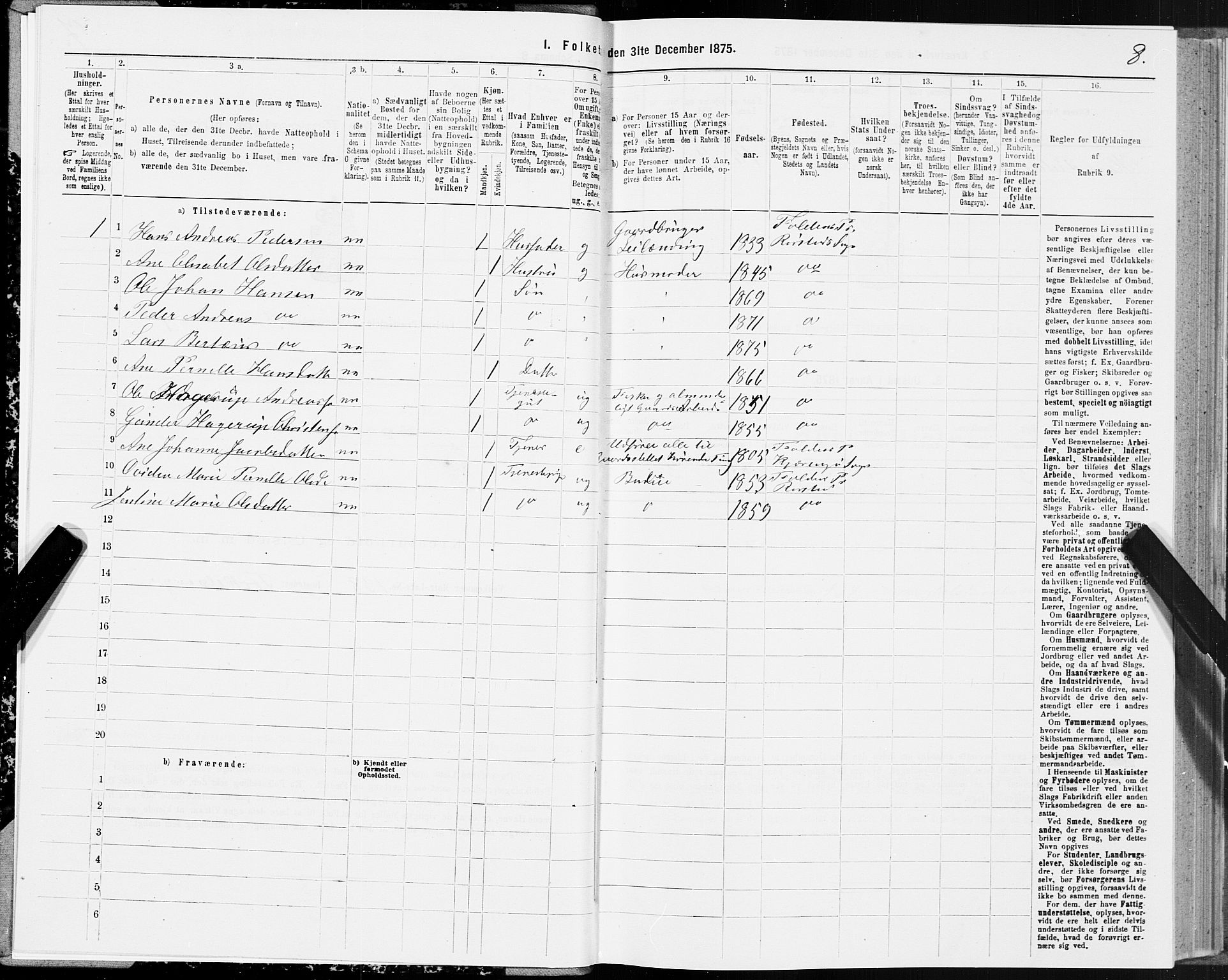 SAT, 1875 census for 1845P Folda, 1875, p. 3008