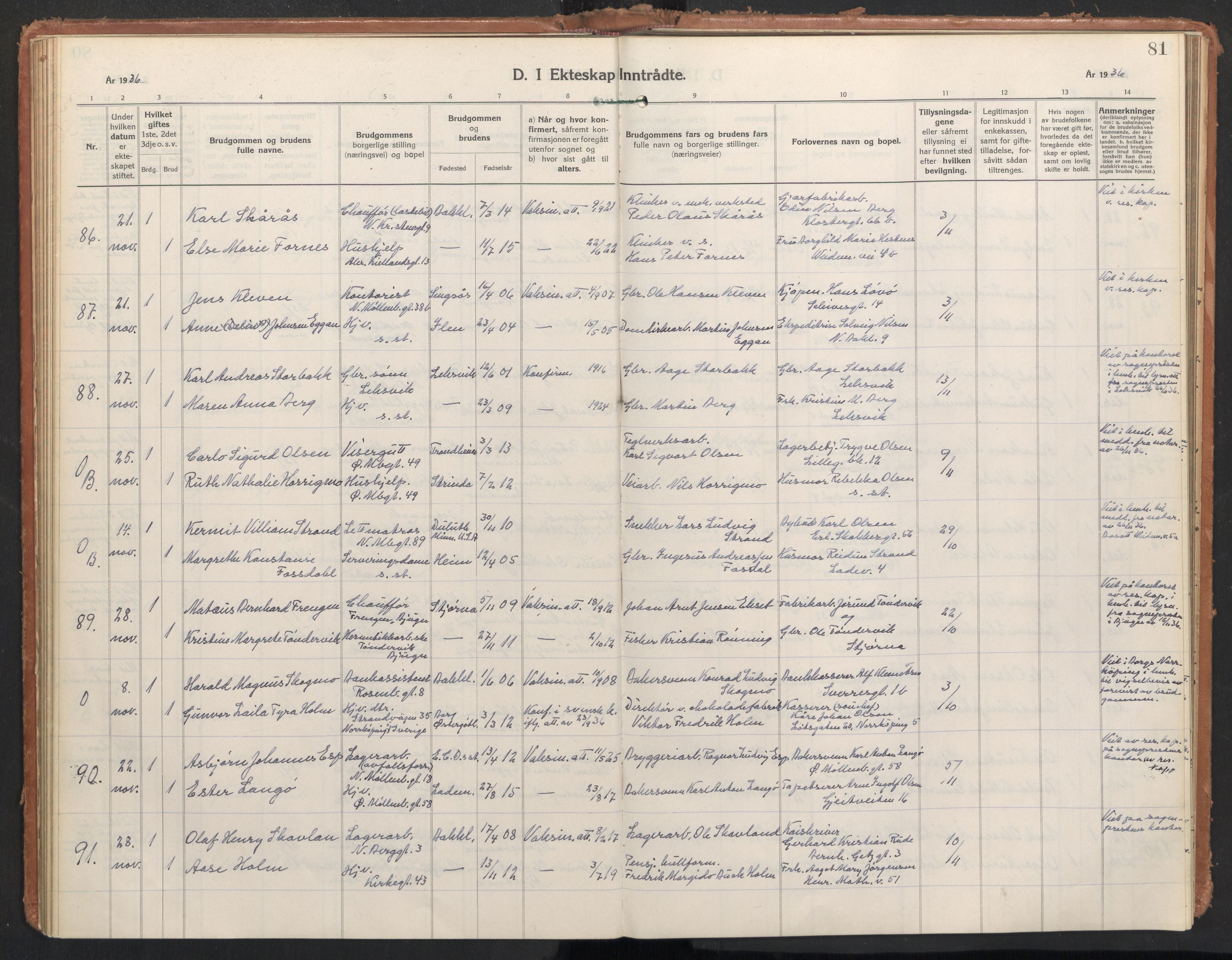 Ministerialprotokoller, klokkerbøker og fødselsregistre - Sør-Trøndelag, SAT/A-1456/604/L0209: Parish register (official) no. 604A29, 1931-1945, p. 81
