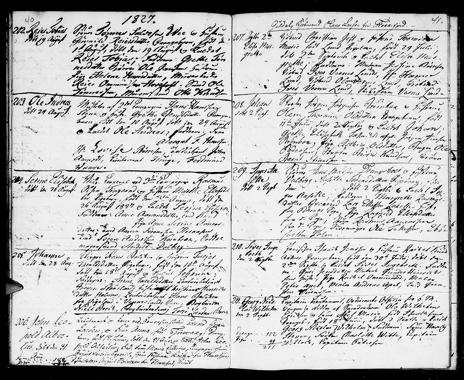 Kristiansand domprosti, SAK/1112-0006/F/Fb/L0004: Parish register (copy) no. B 4, 1826-1827, p. 40-41