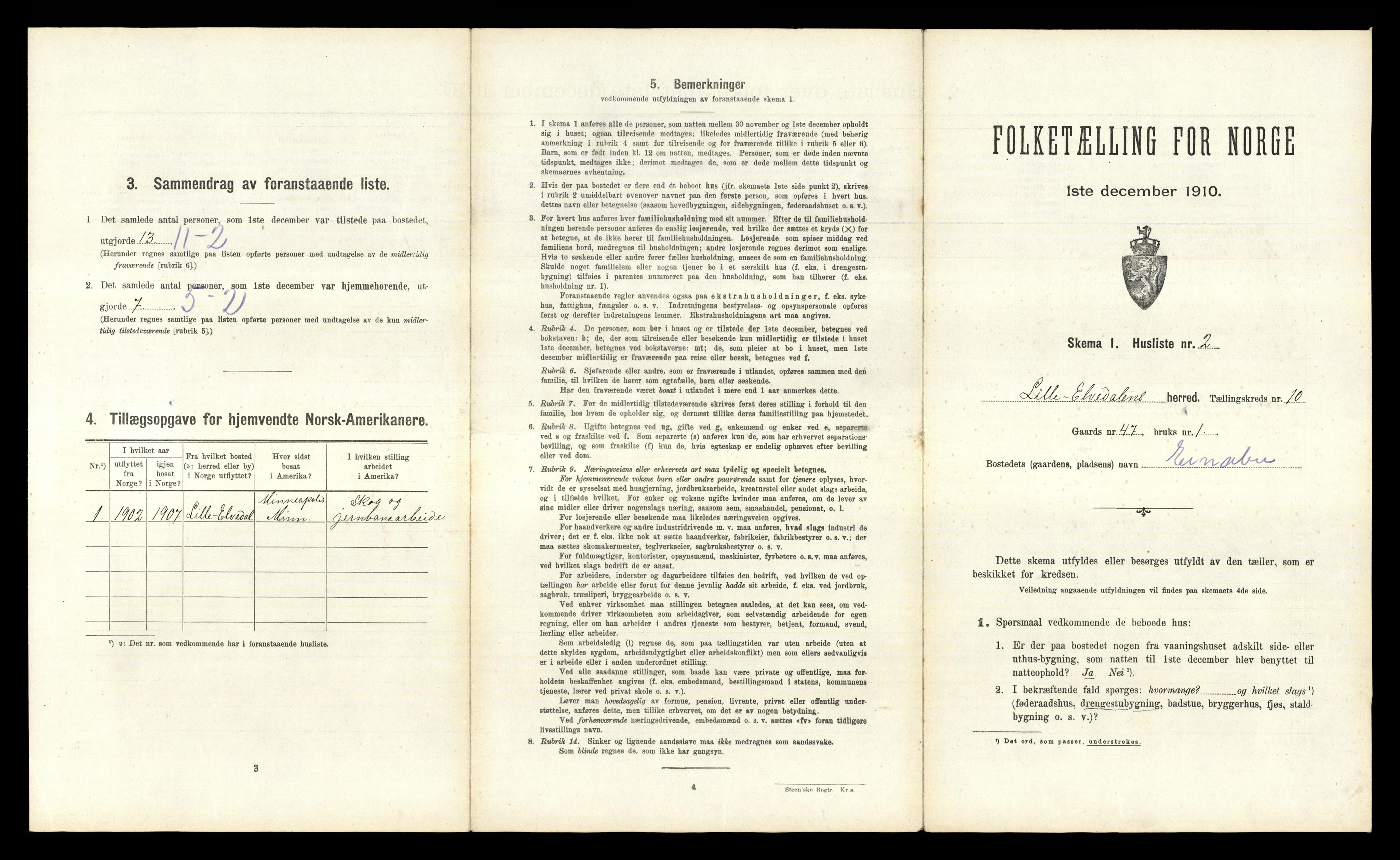 RA, 1910 census for Lille Elvedalen, 1910, p. 781