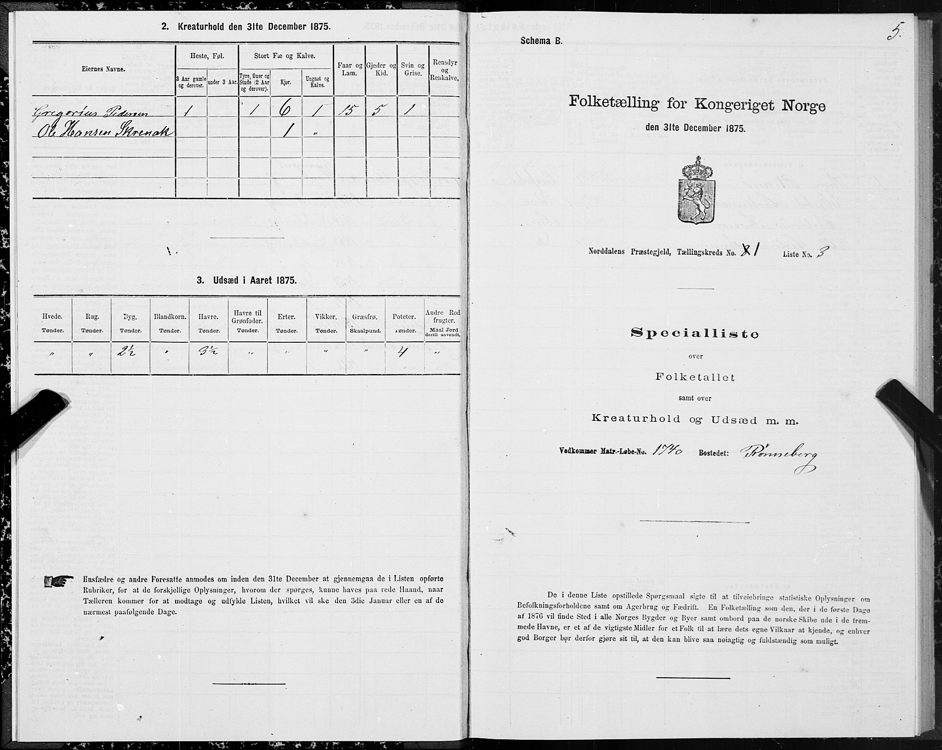 SAT, 1875 census for 1524P Norddal, 1875, p. 1005