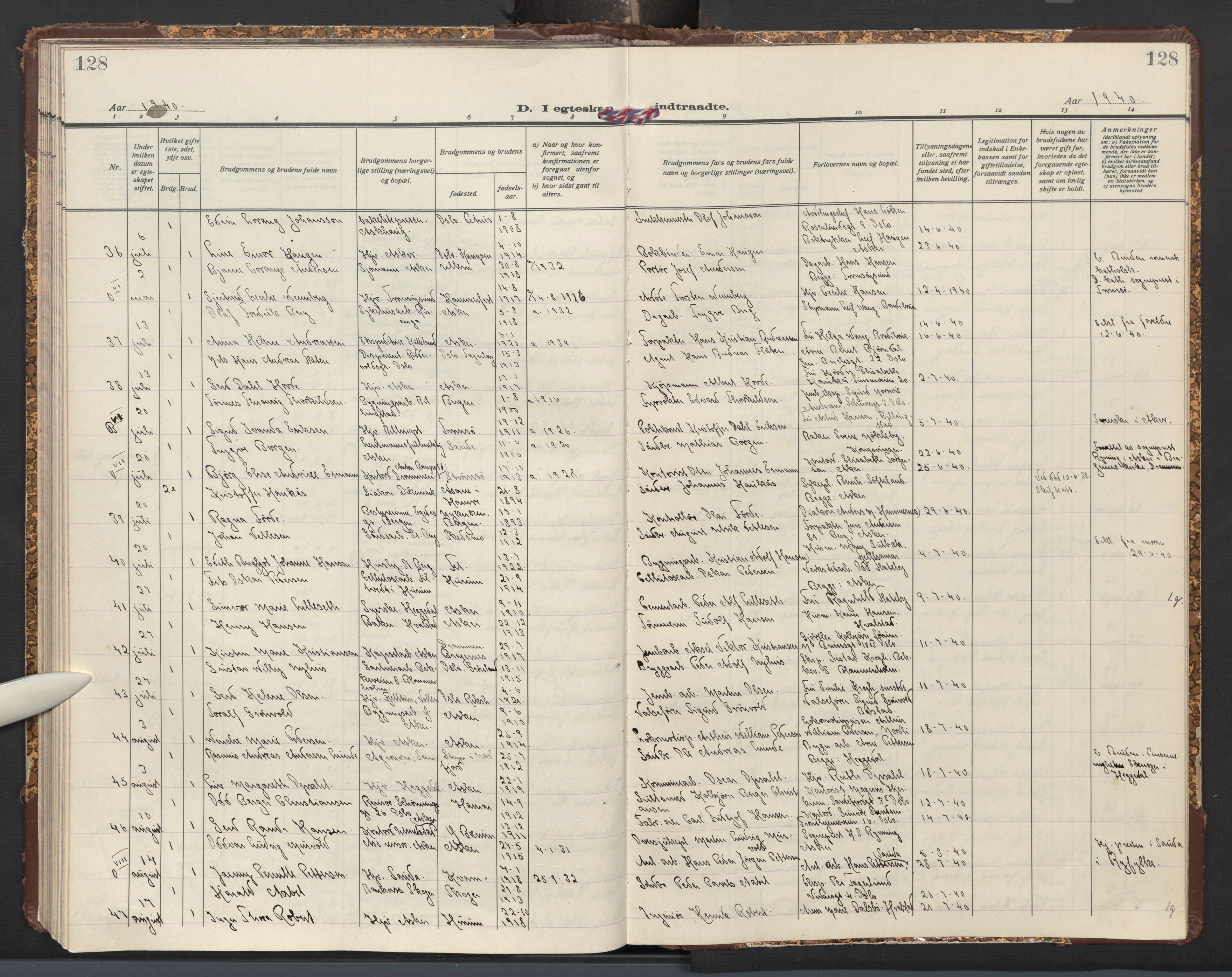 Asker prestekontor Kirkebøker, AV/SAO-A-10256a/F/Fa/L0021: Parish register (official) no. I 21, 1936-1945, p. 128