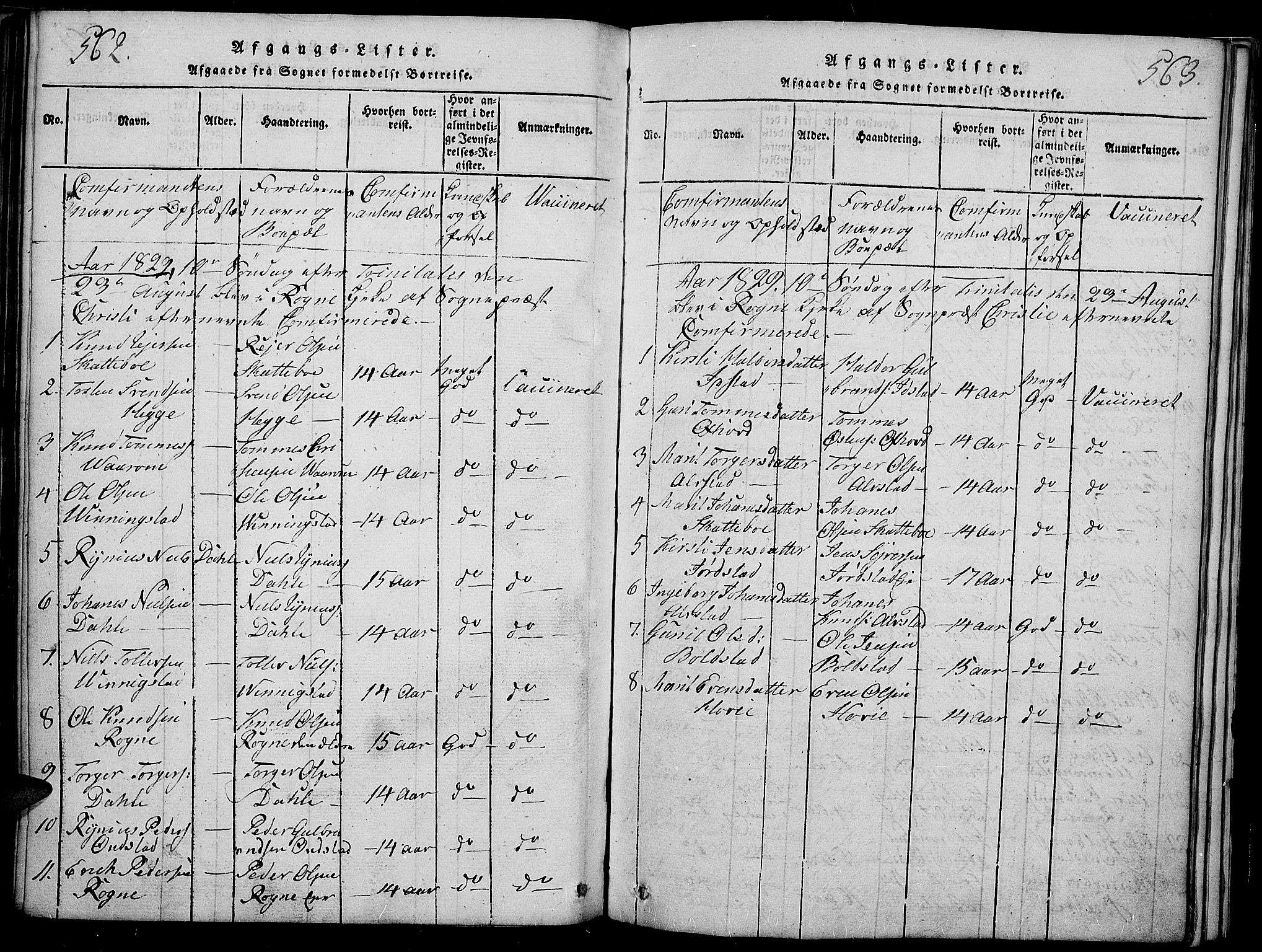 Slidre prestekontor, SAH/PREST-134/H/Ha/Haa/L0002: Parish register (official) no. 2, 1814-1830, p. 562-563