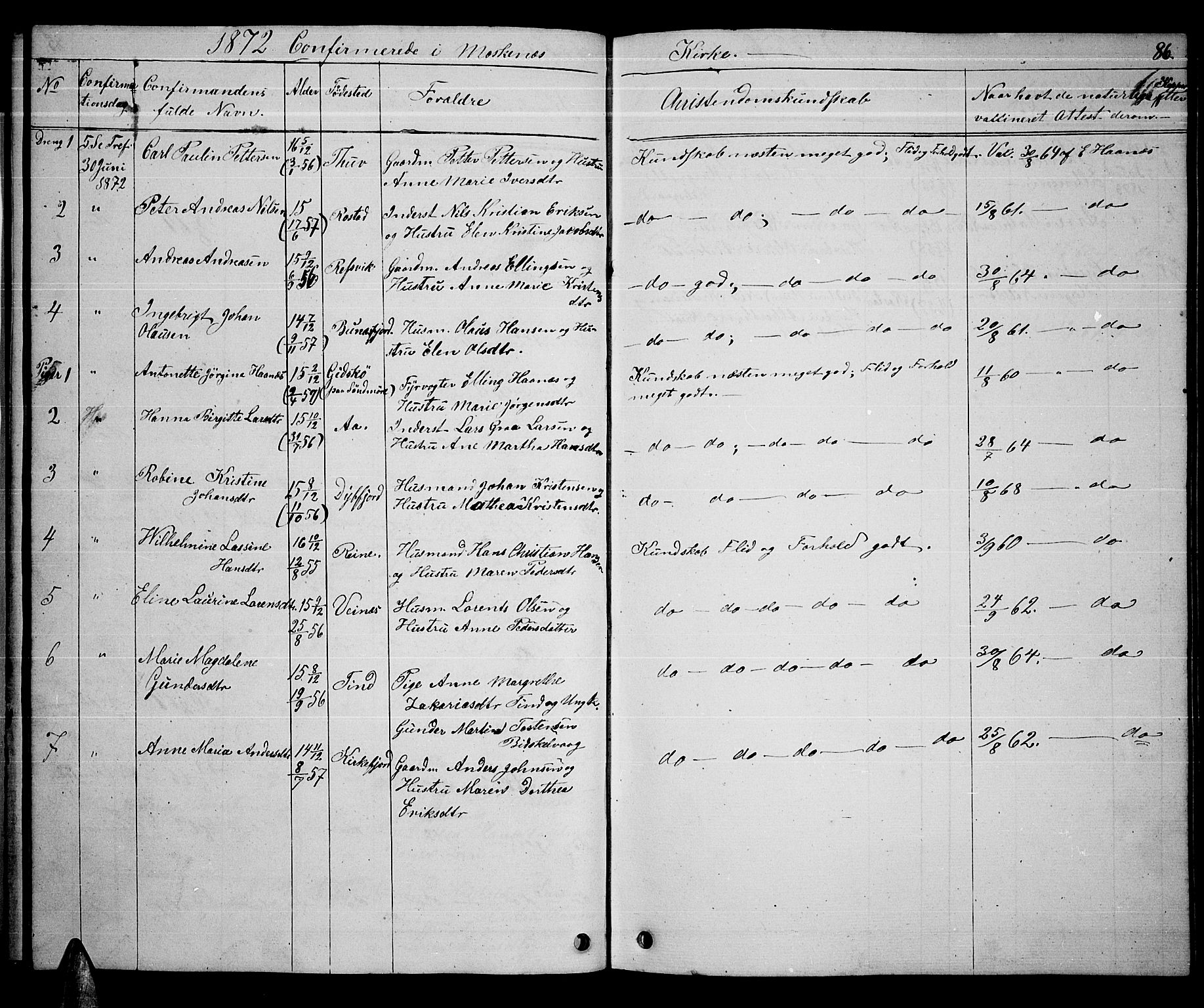 Ministerialprotokoller, klokkerbøker og fødselsregistre - Nordland, SAT/A-1459/886/L1224: Parish register (copy) no. 886C01, 1843-1873, p. 86