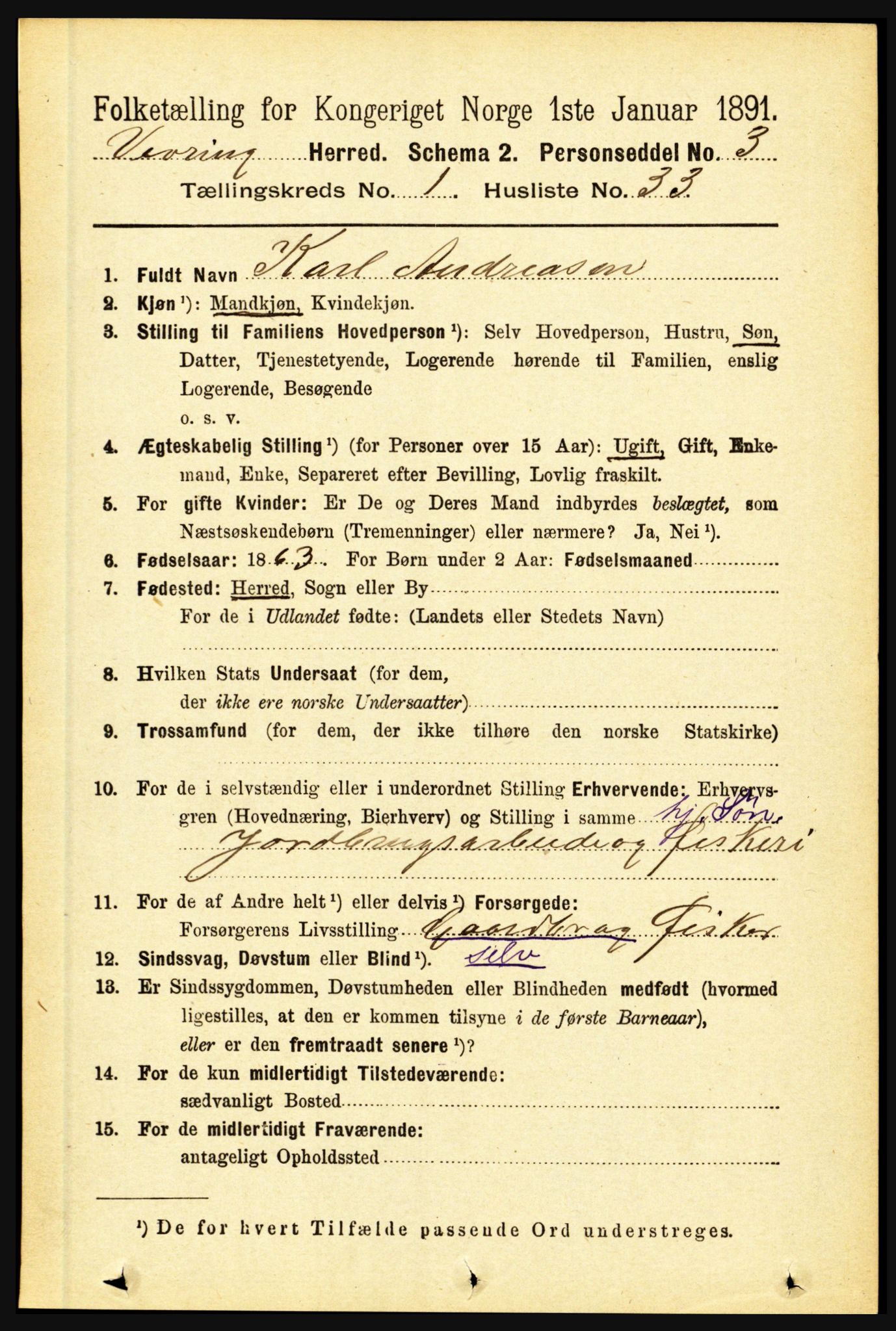 RA, 1891 census for 1434 Vevring, 1891, p. 265