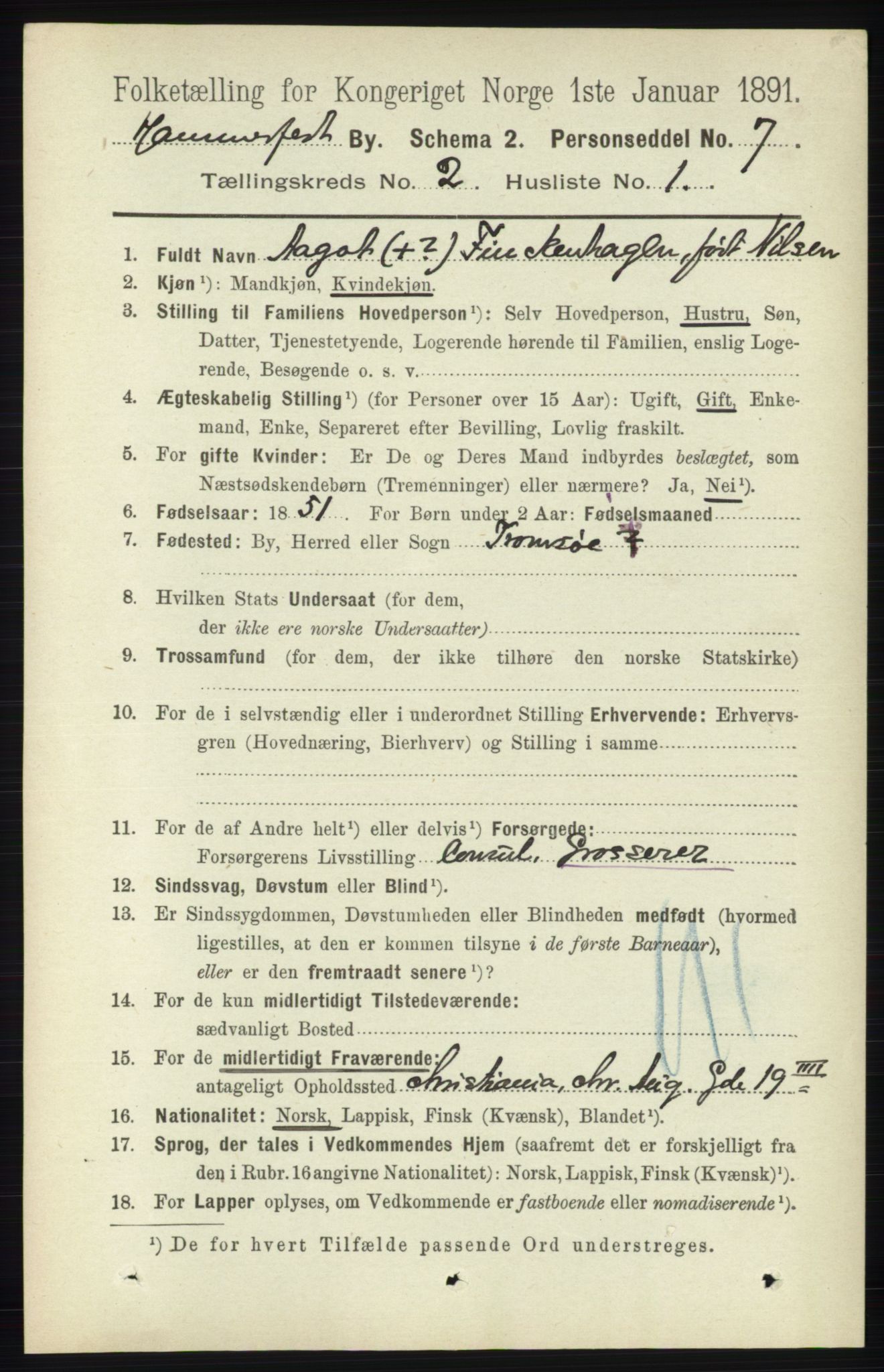 RA, 1891 census for 2001 Hammerfest, 1891, p. 278