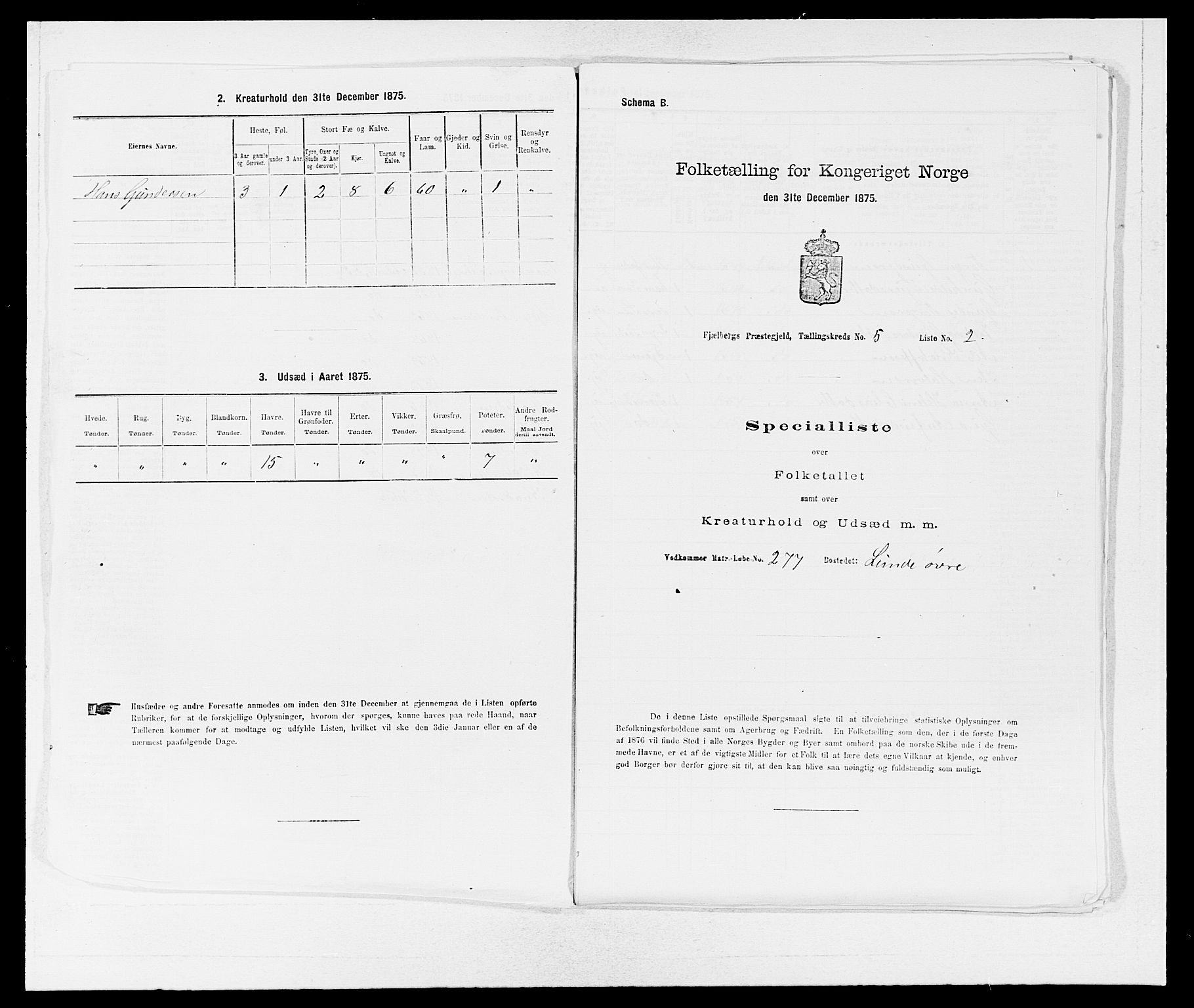 SAB, 1875 census for 1213P Fjelberg, 1875, p. 495