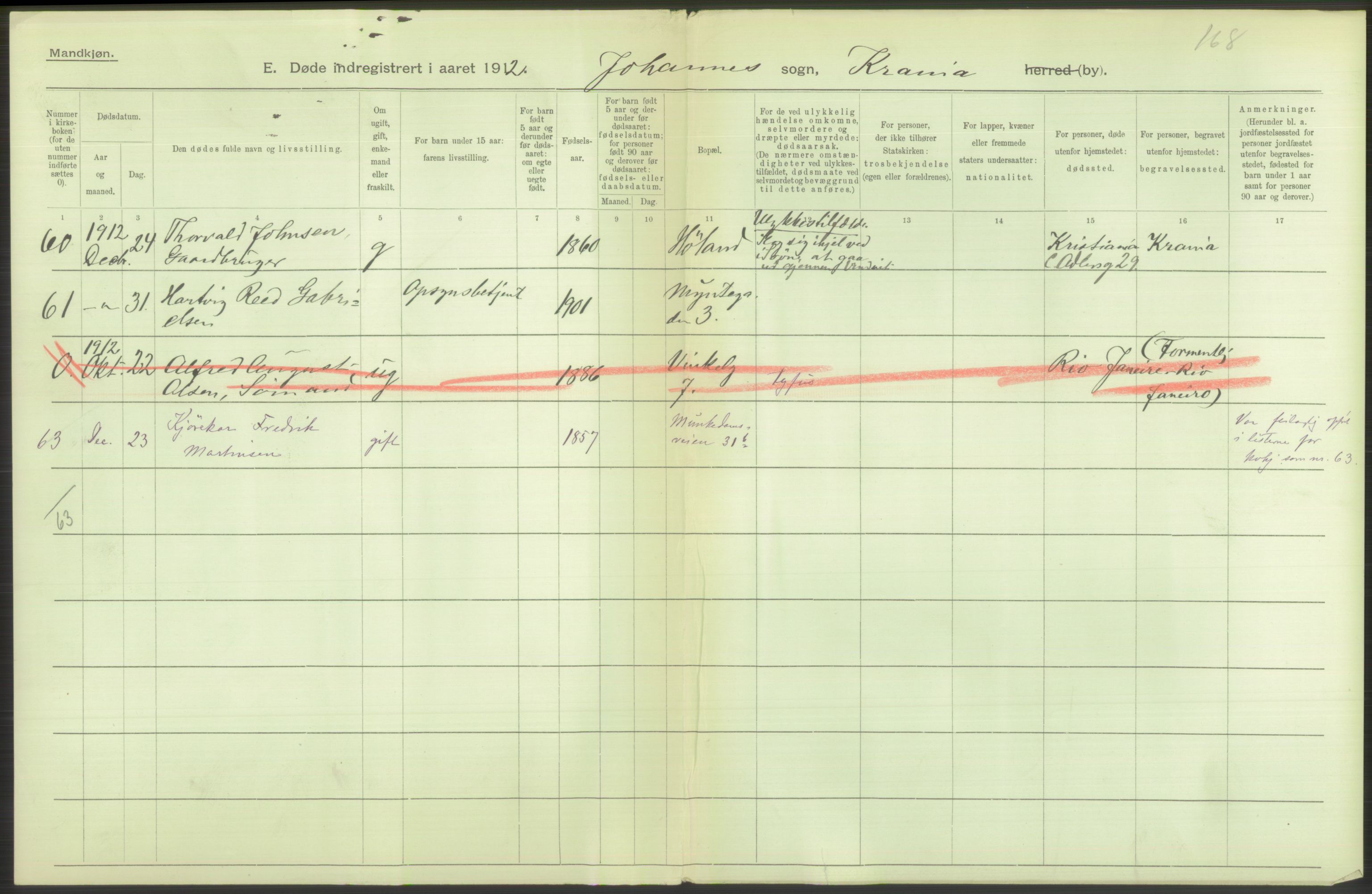 Statistisk sentralbyrå, Sosiodemografiske emner, Befolkning, RA/S-2228/D/Df/Dfb/Dfbb/L0009: Kristiania: Døde, 1912, p. 370