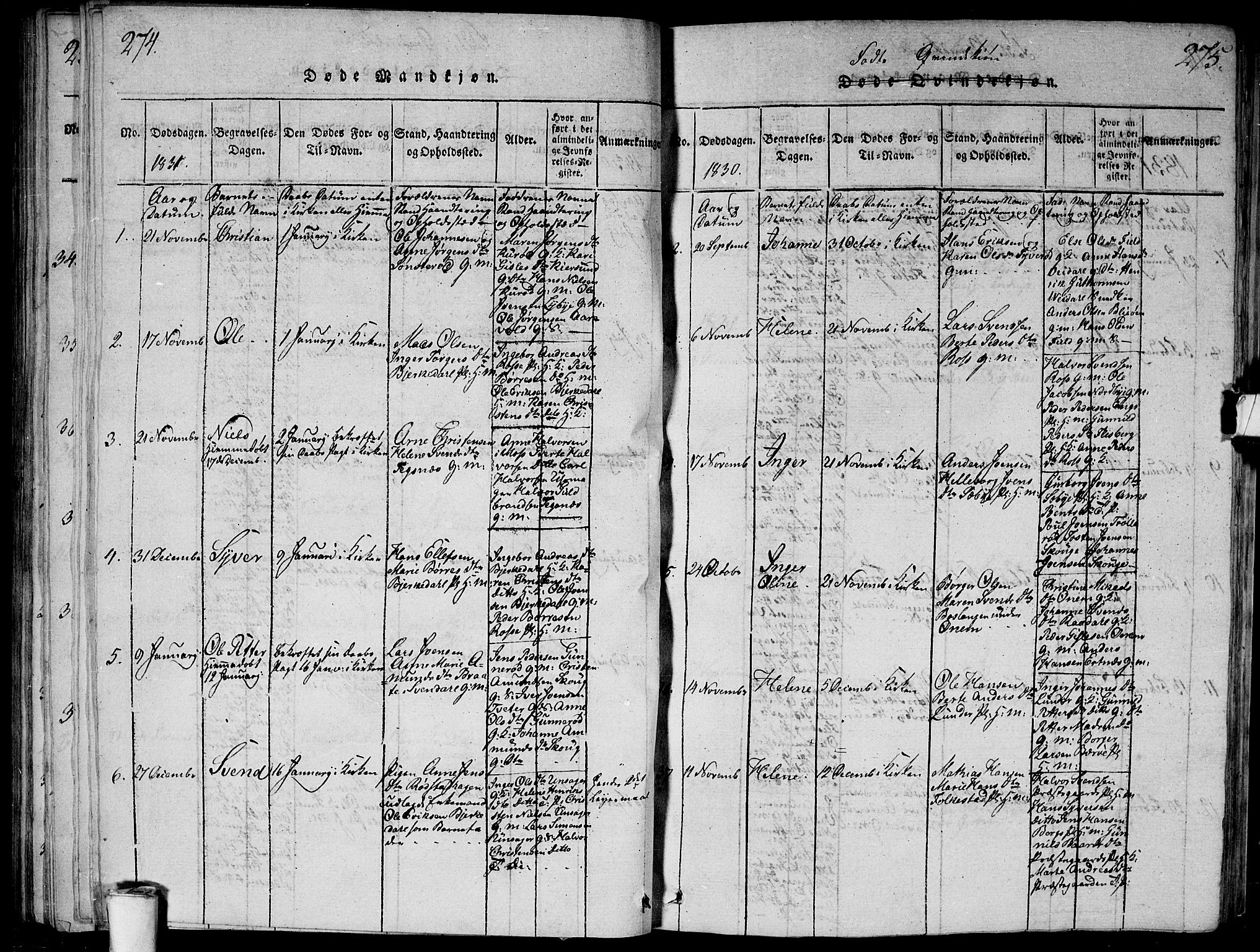 Våler prestekontor Kirkebøker, AV/SAO-A-11083/G/Ga/L0001: Parish register (copy) no. I 1, 1815-1839, p. 274-275