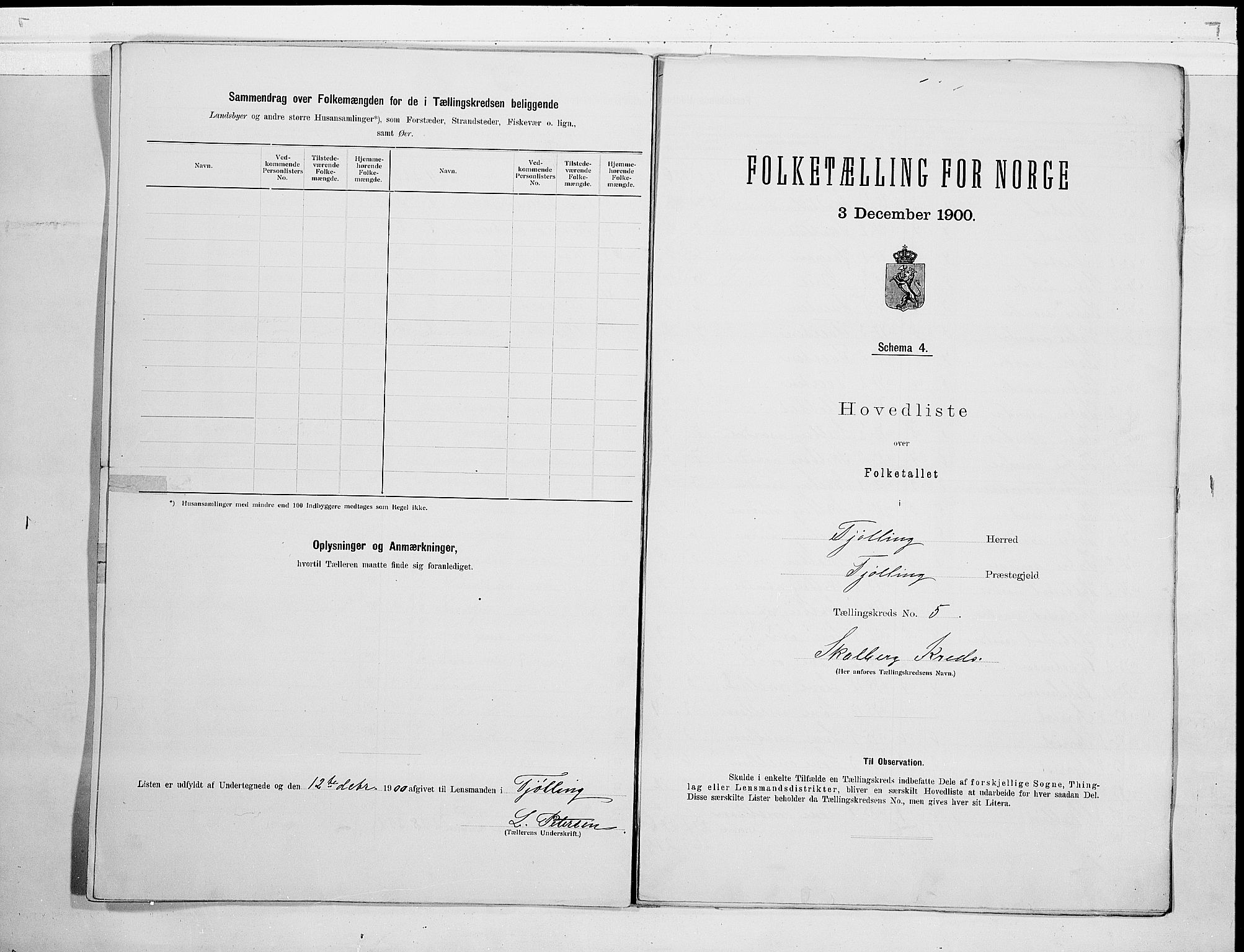 RA, 1900 census for Tjølling, 1900, p. 16