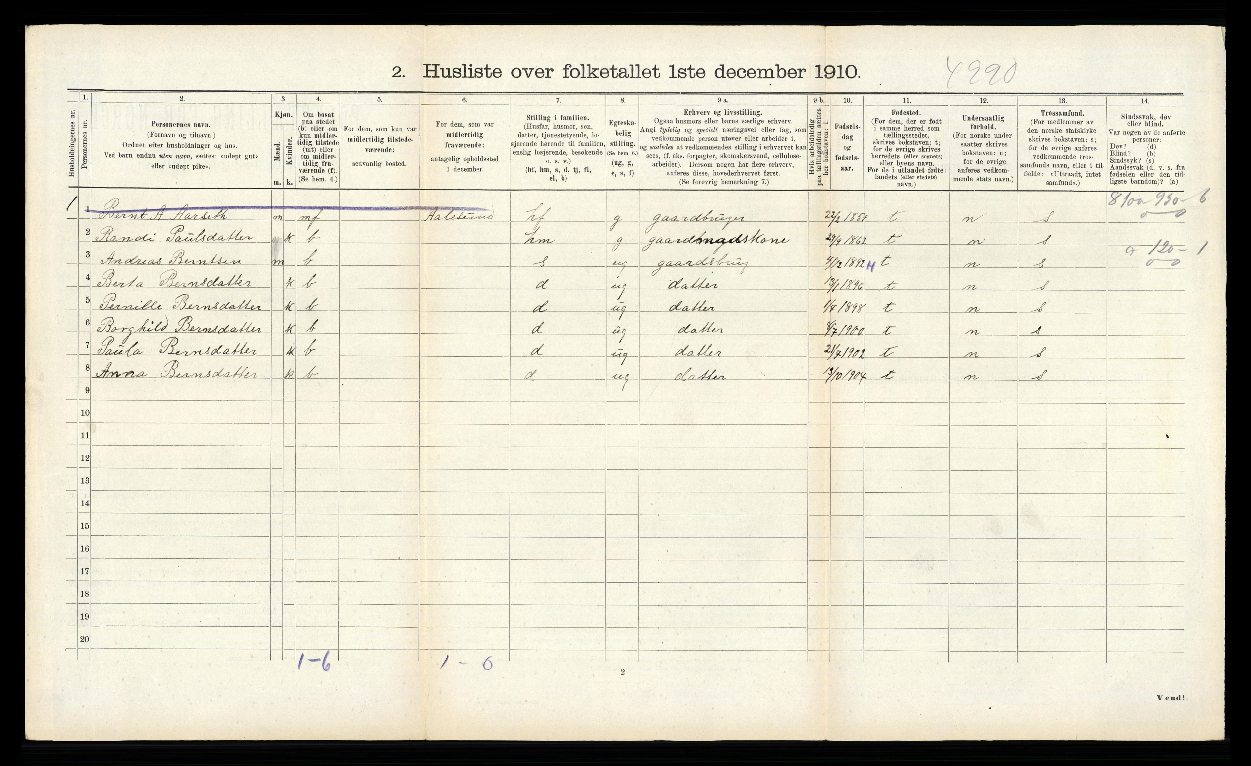 RA, 1910 census for Hjørundfjord, 1910, p. 373