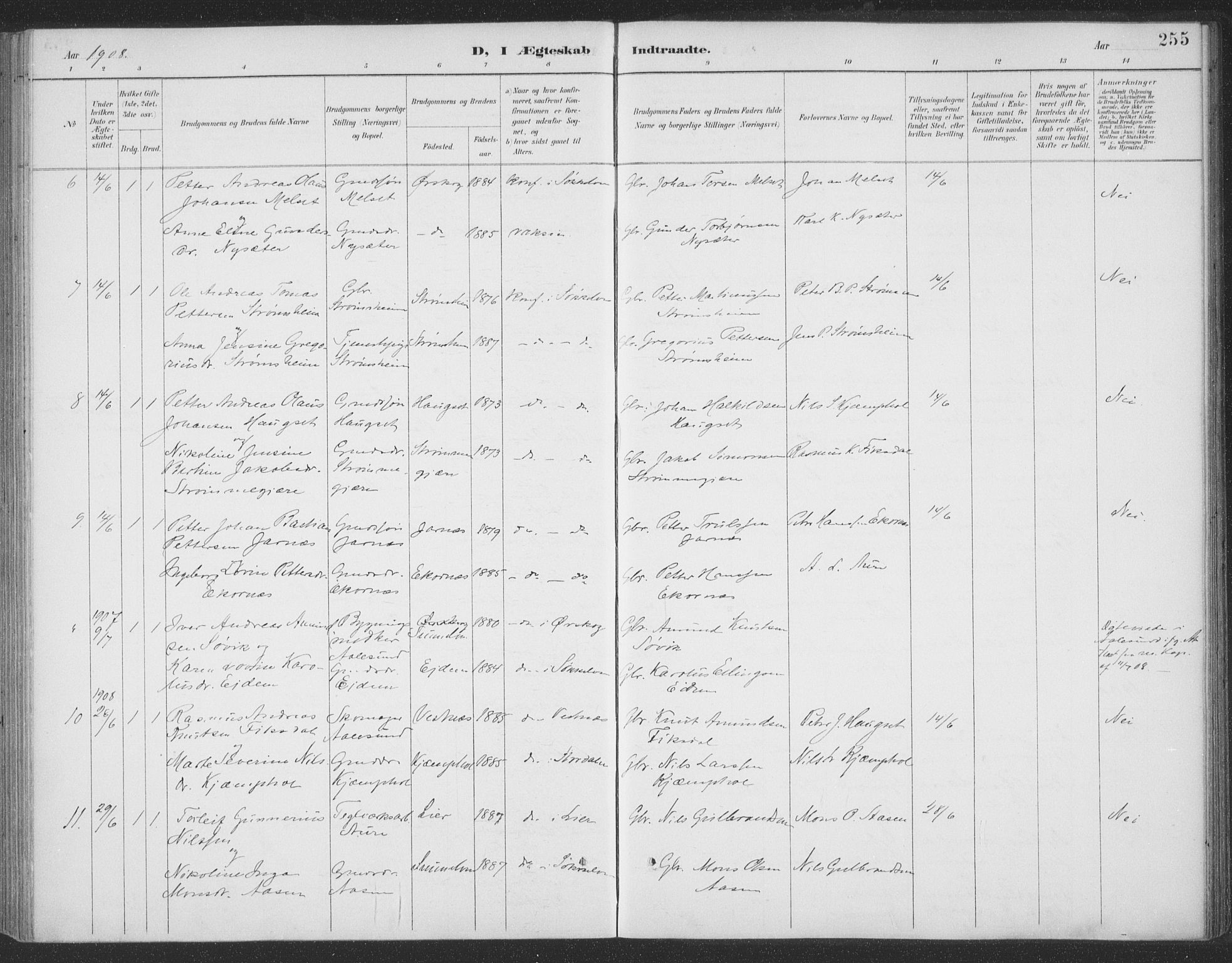 Ministerialprotokoller, klokkerbøker og fødselsregistre - Møre og Romsdal, AV/SAT-A-1454/523/L0335: Parish register (official) no. 523A02, 1891-1911, p. 255