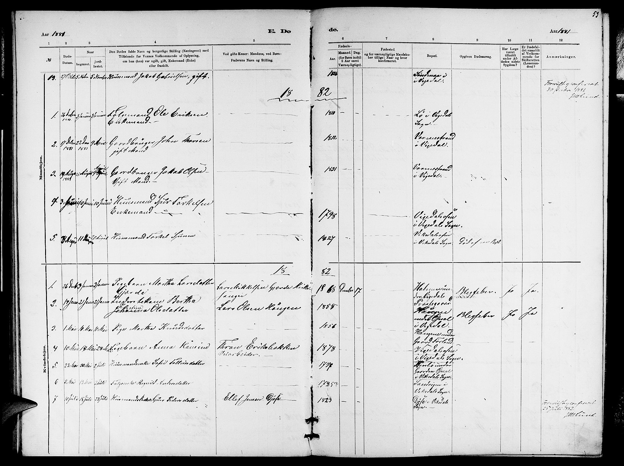 Vikedal sokneprestkontor, AV/SAST-A-101840/01/V: Parish register (copy) no. B 5, 1878-1888, p. 53