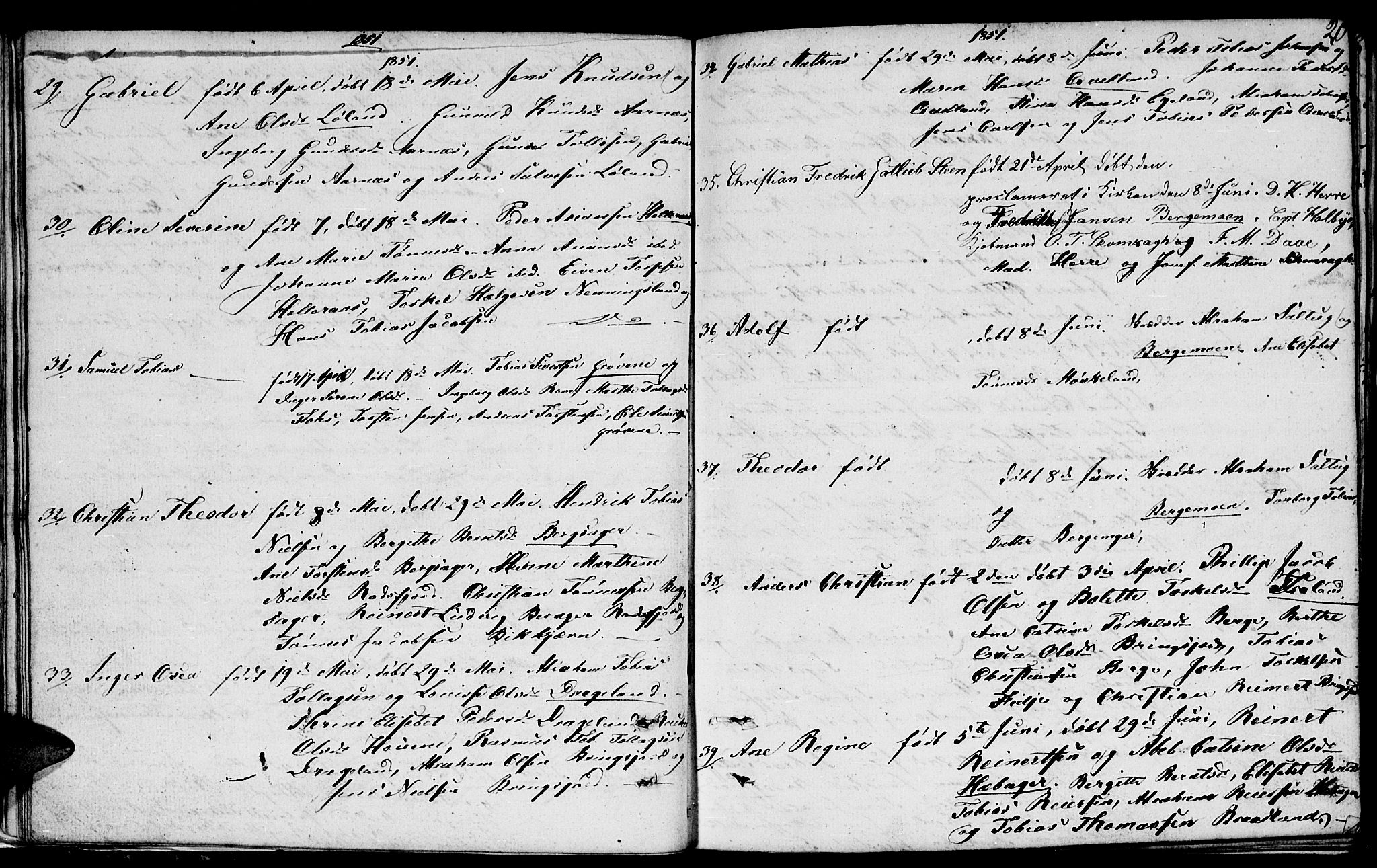 Lyngdal sokneprestkontor, SAK/1111-0029/F/Fb/Fbc/L0002: Parish register (copy) no. B 2, 1849-1864, p. 20