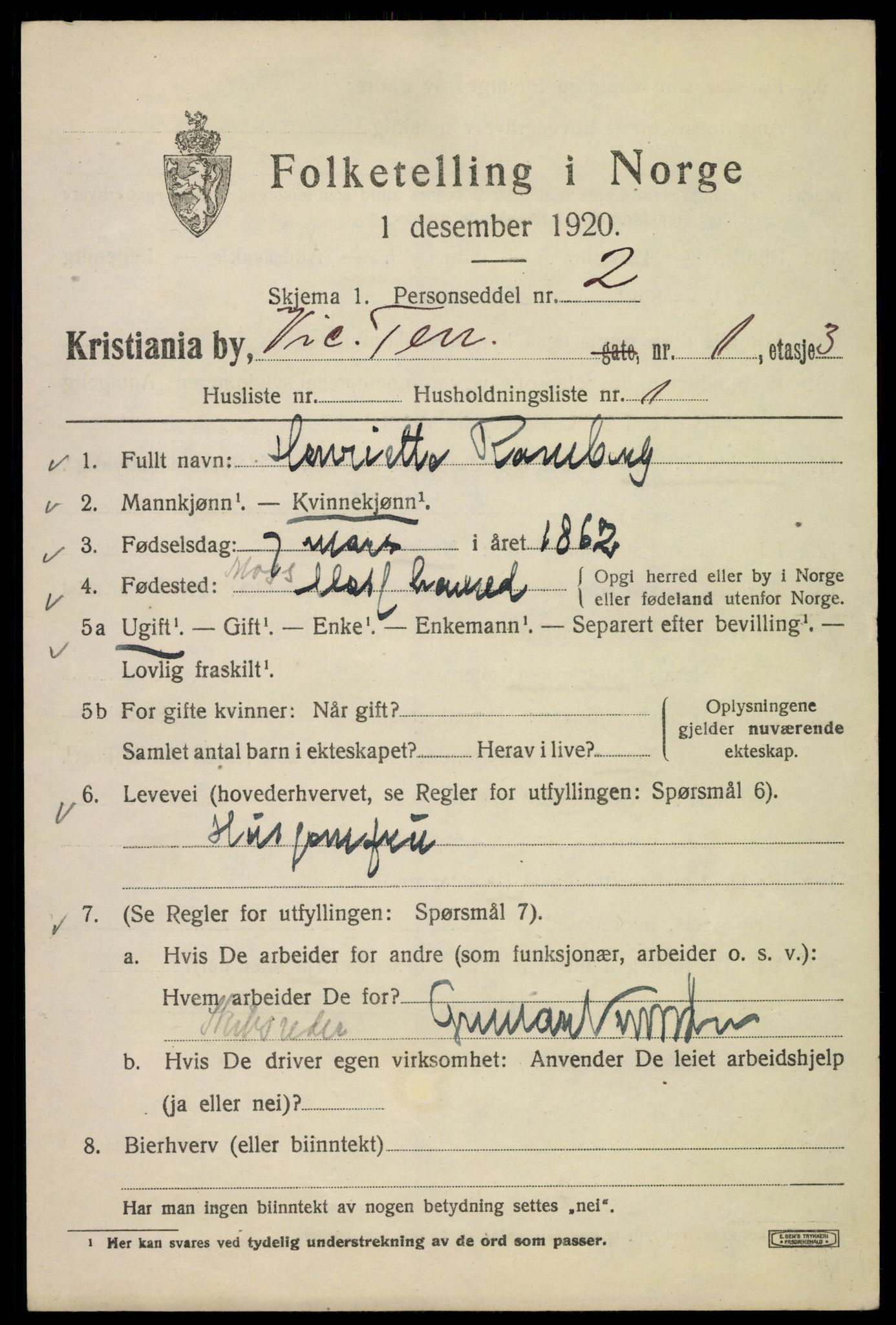 SAO, 1920 census for Kristiania, 1920, p. 636153