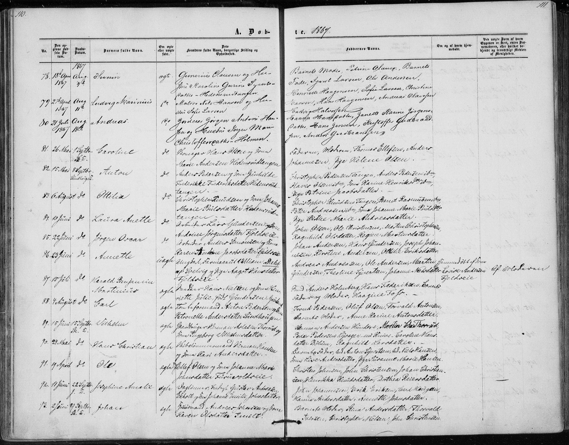 Skoger kirkebøker, SAKO/A-59/F/Fa/L0004: Parish register (official) no. I 4, 1862-1872, p. 110-111