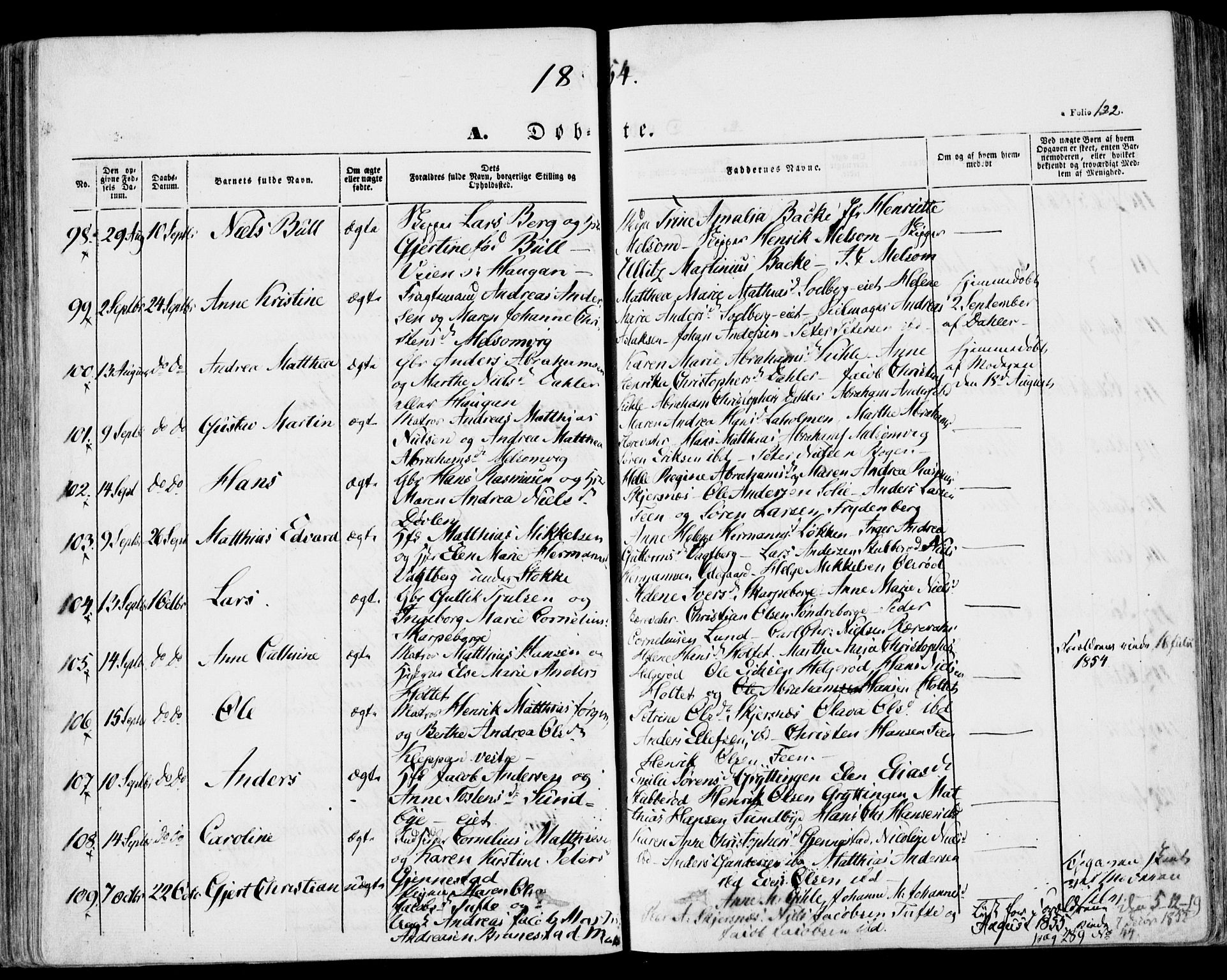 Stokke kirkebøker, AV/SAKO-A-320/F/Fa/L0007: Parish register (official) no. I 7, 1844-1857, p. 122
