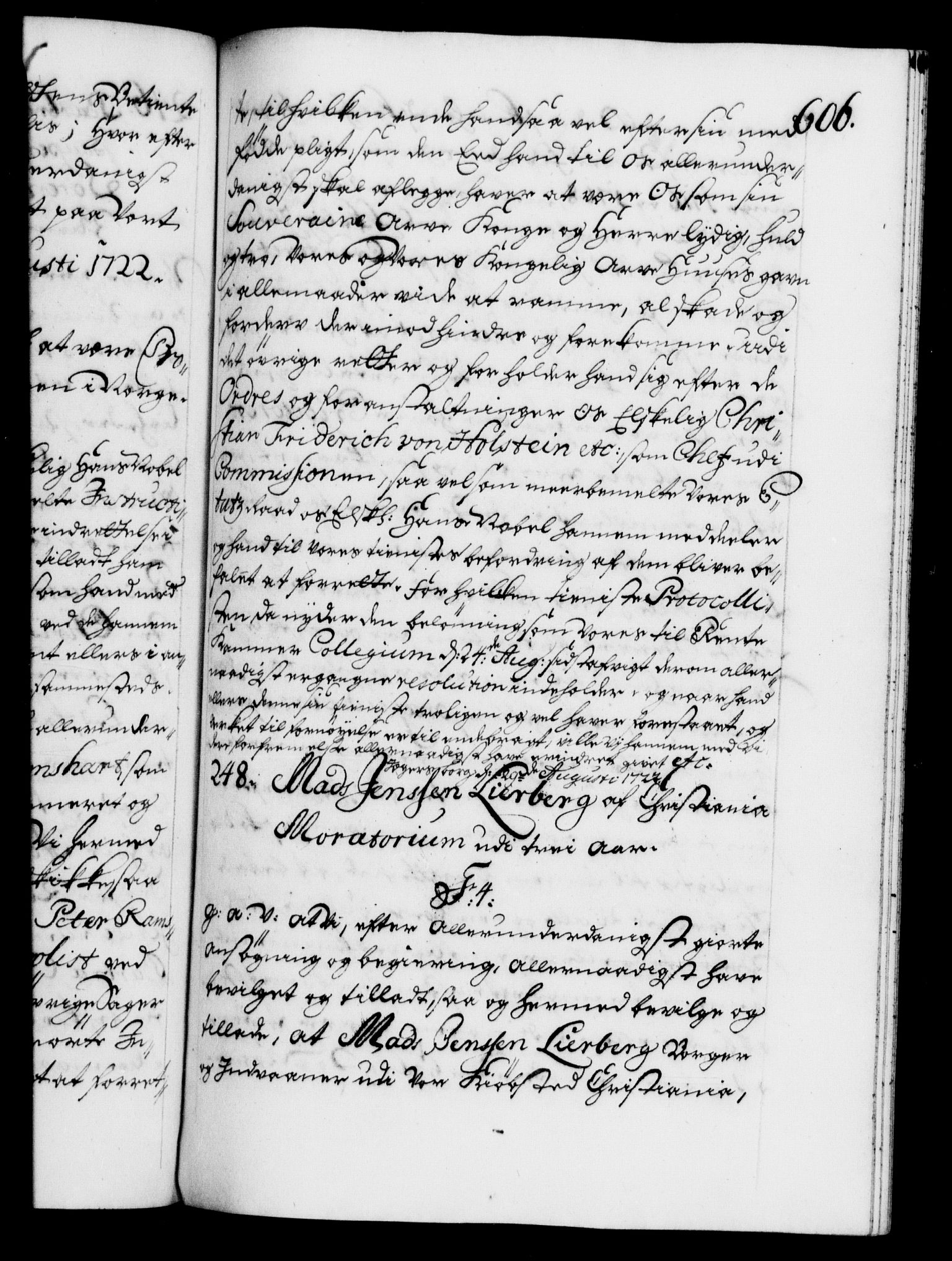 Danske Kanselli 1572-1799, RA/EA-3023/F/Fc/Fca/Fcaa/L0023: Norske registre, 1720-1722, p. 606a