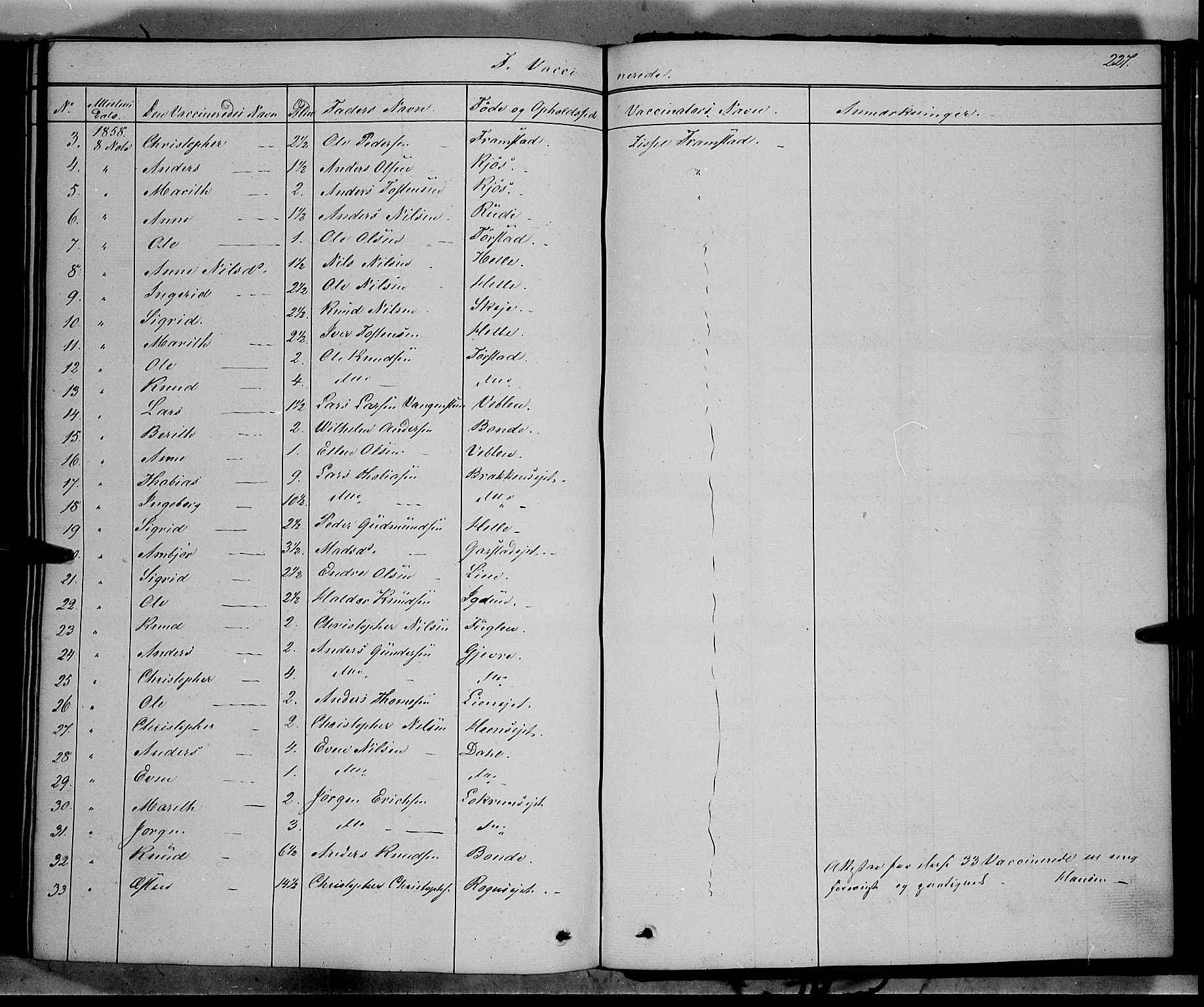 Vang prestekontor, Valdres, SAH/PREST-140/H/Ha/L0006: Parish register (official) no. 6, 1846-1864, p. 227