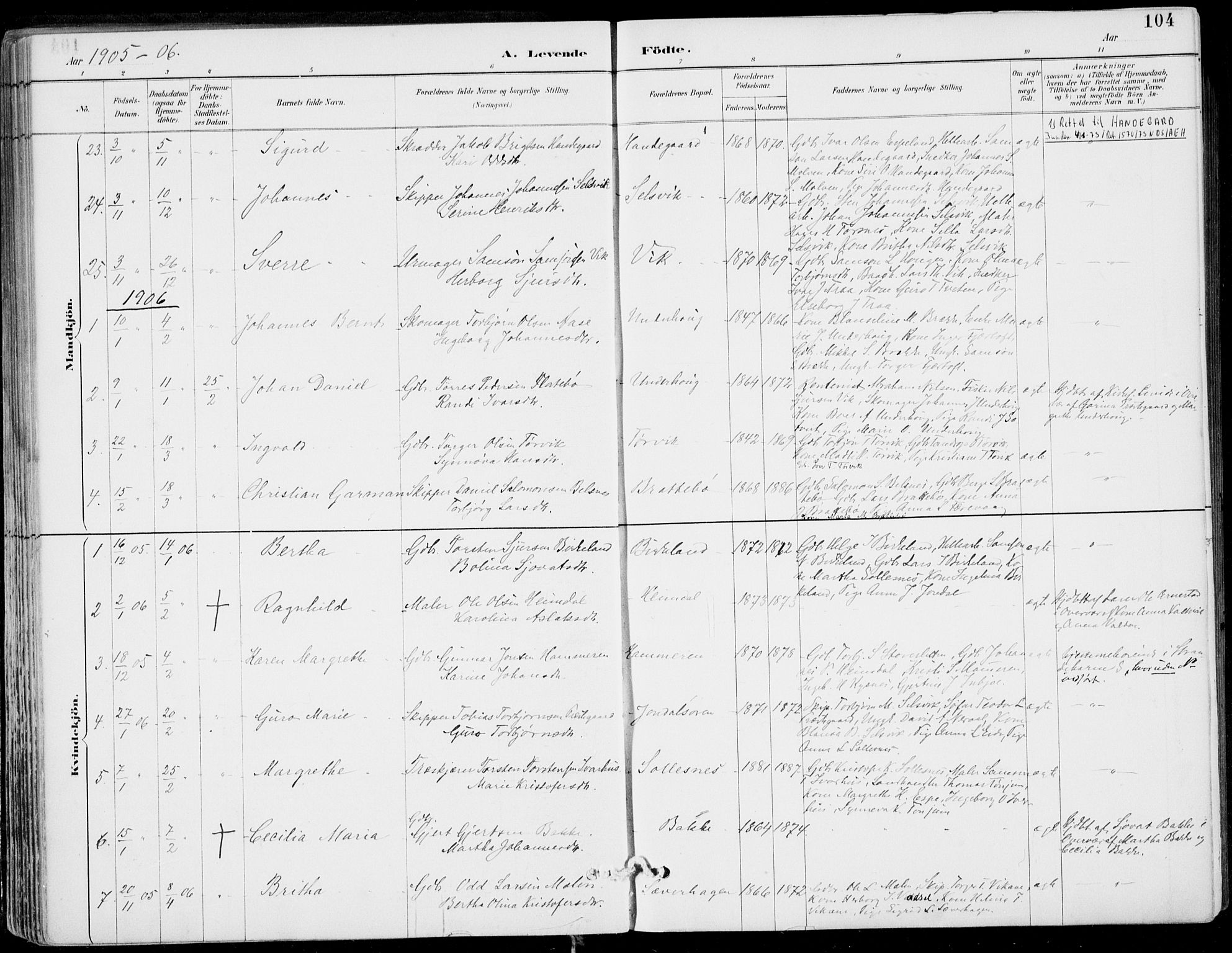 Strandebarm sokneprestembete, SAB/A-78401/H/Haa: Parish register (official) no. E  1, 1886-1908, p. 104