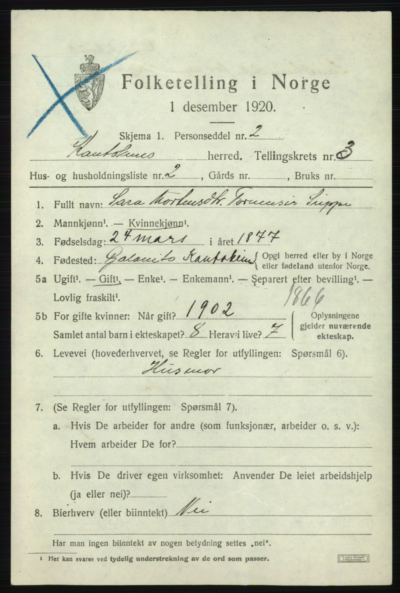 SATØ, 1920 census for Kautokeino, 1920, p. 1427