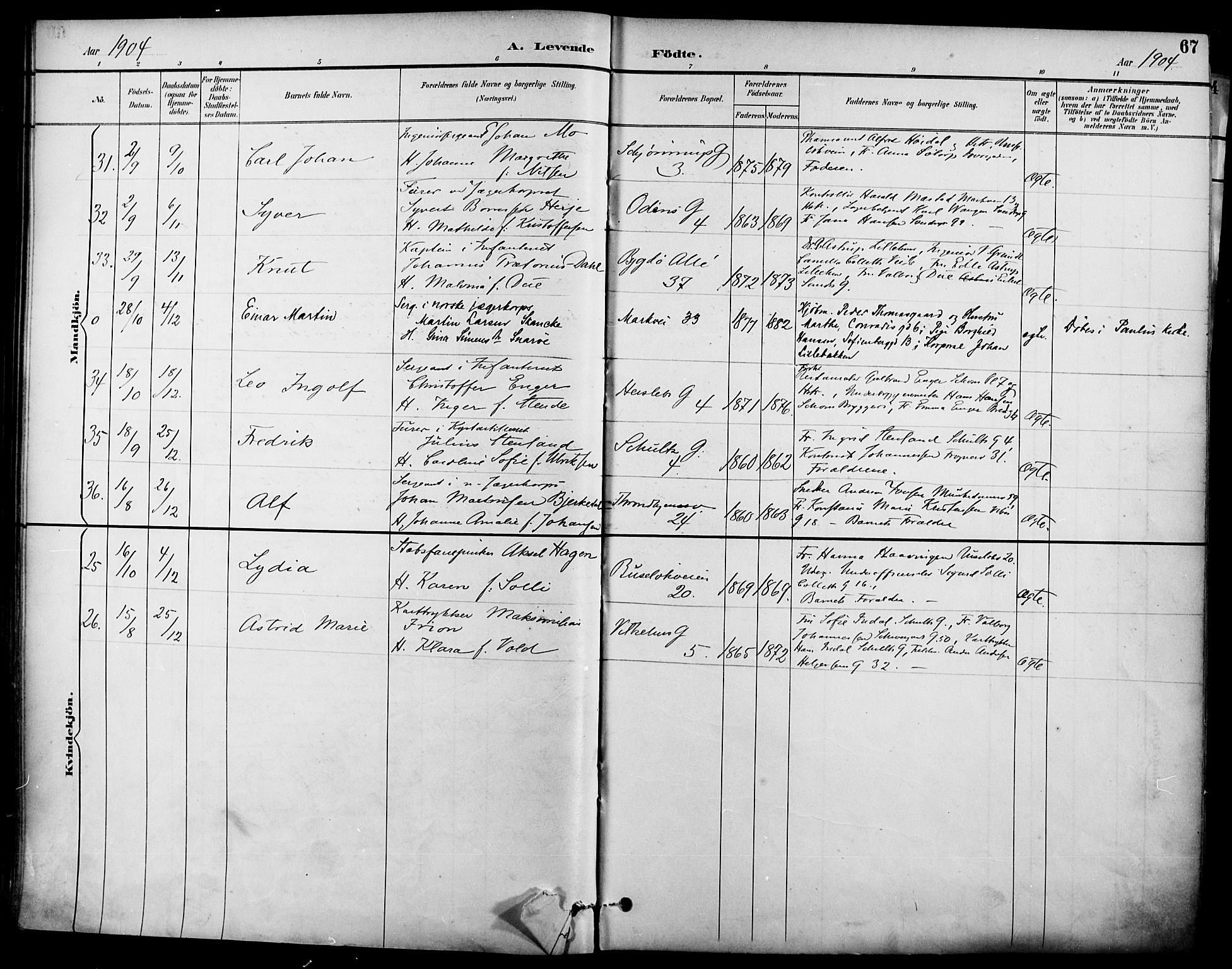 Garnisonsmenigheten Kirkebøker, SAO/A-10846/F/Fa/L0013: Parish register (official) no. 13, 1894-1904, p. 67
