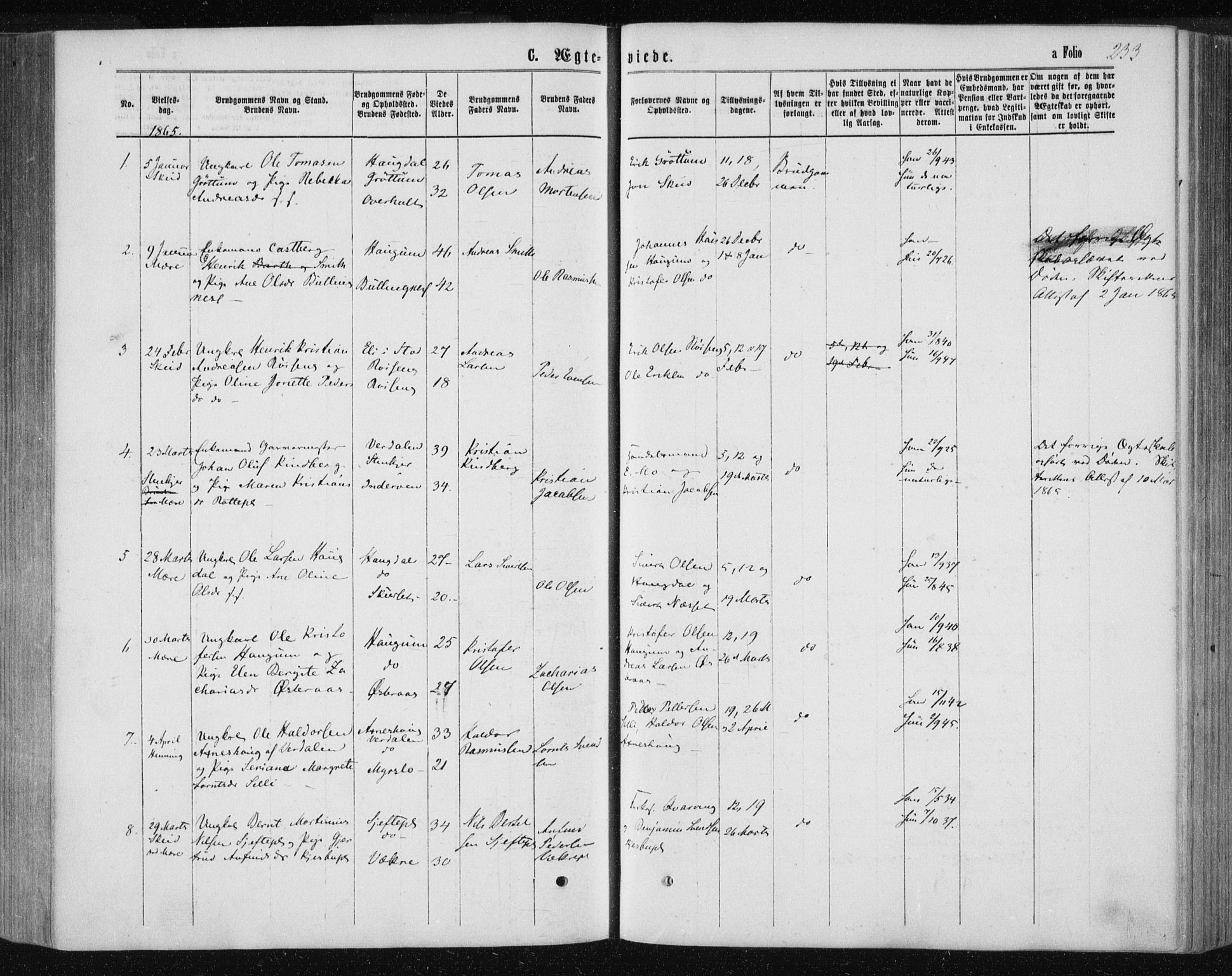 Ministerialprotokoller, klokkerbøker og fødselsregistre - Nord-Trøndelag, SAT/A-1458/735/L0345: Parish register (official) no. 735A08 /1, 1863-1872, p. 233