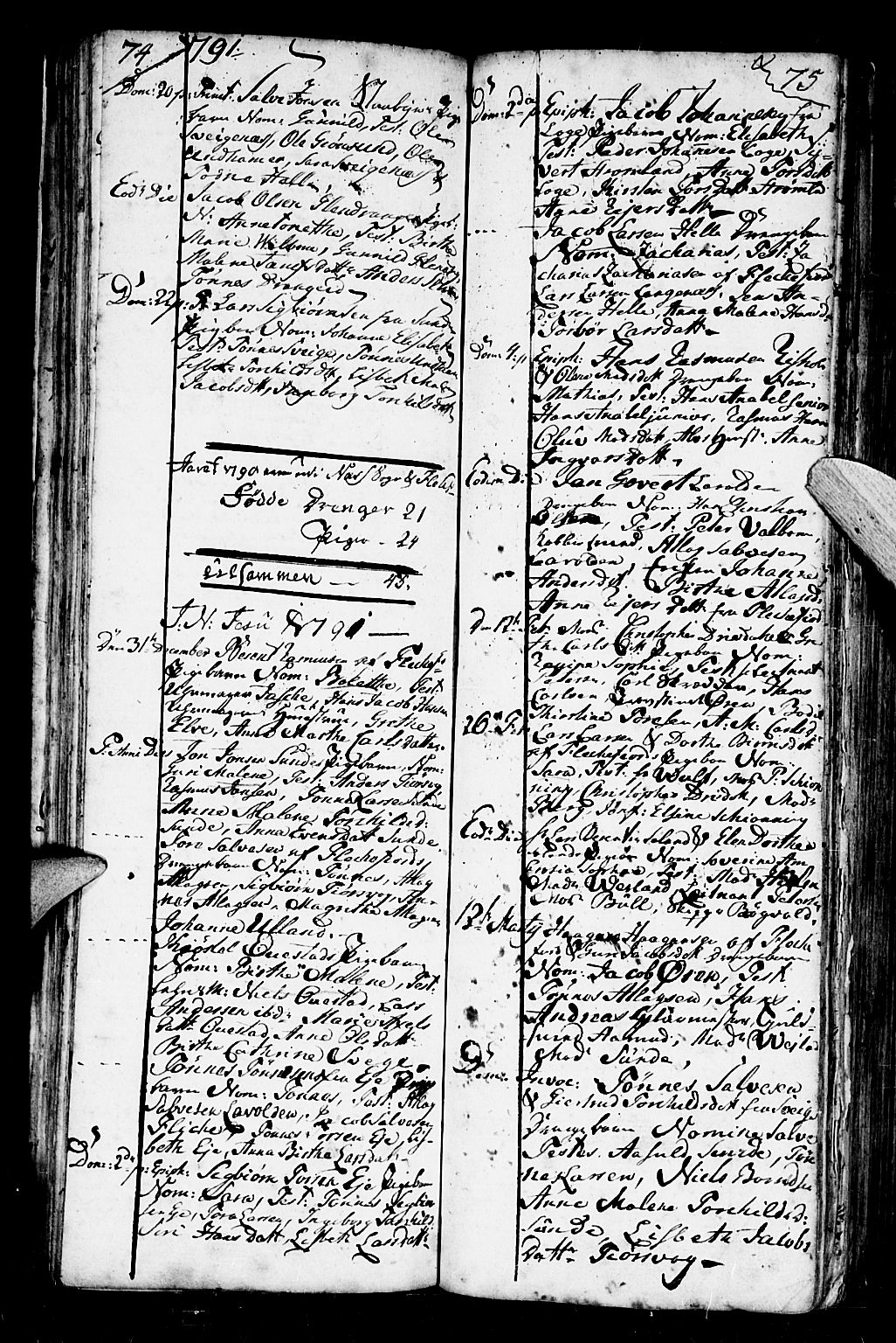 Flekkefjord sokneprestkontor, SAK/1111-0012/F/Fb/Fbc/L0001: Parish register (copy) no. B 1, 1773-1801, p. 74-75