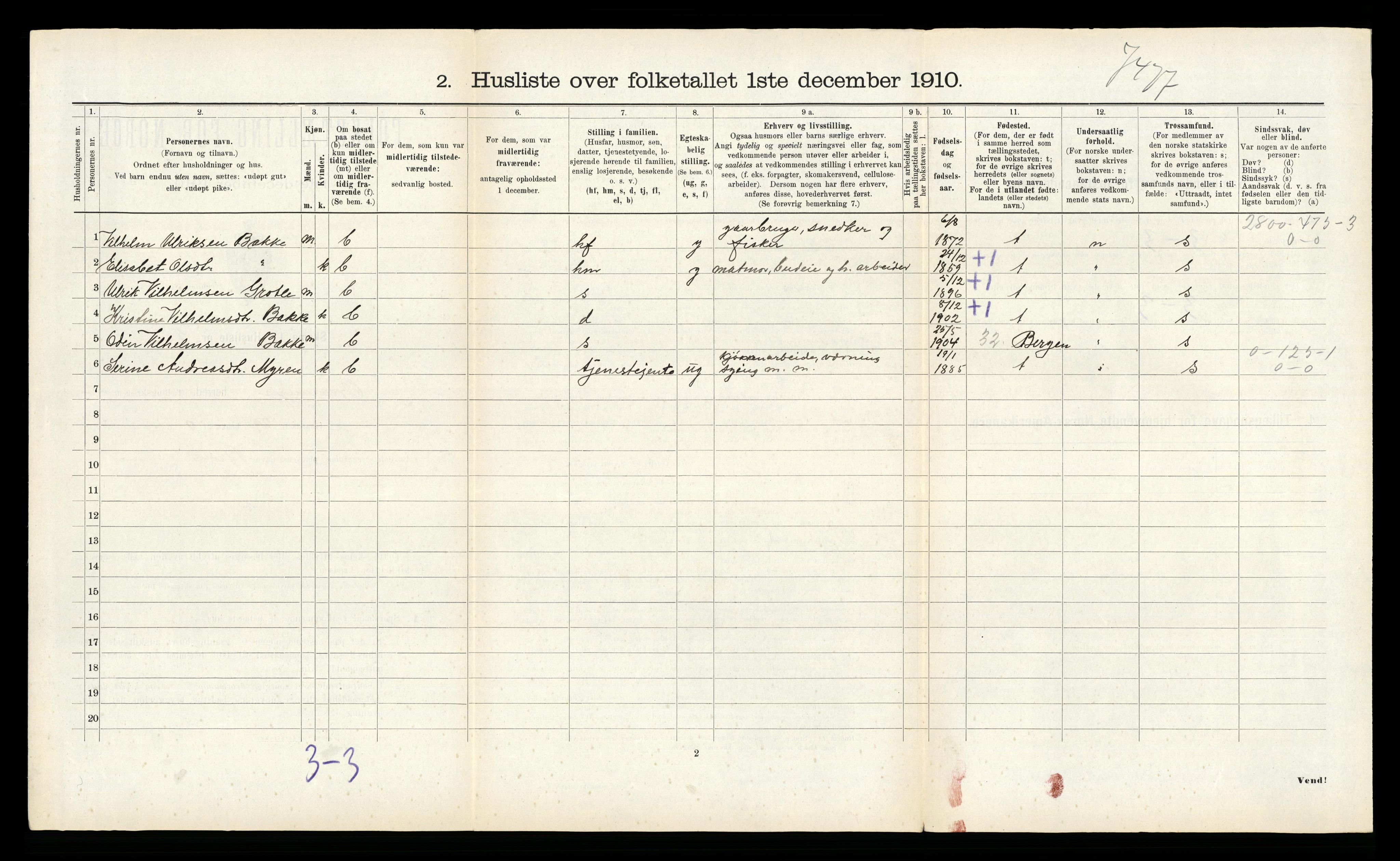 RA, 1910 census for Bremanger, 1910, p. 558