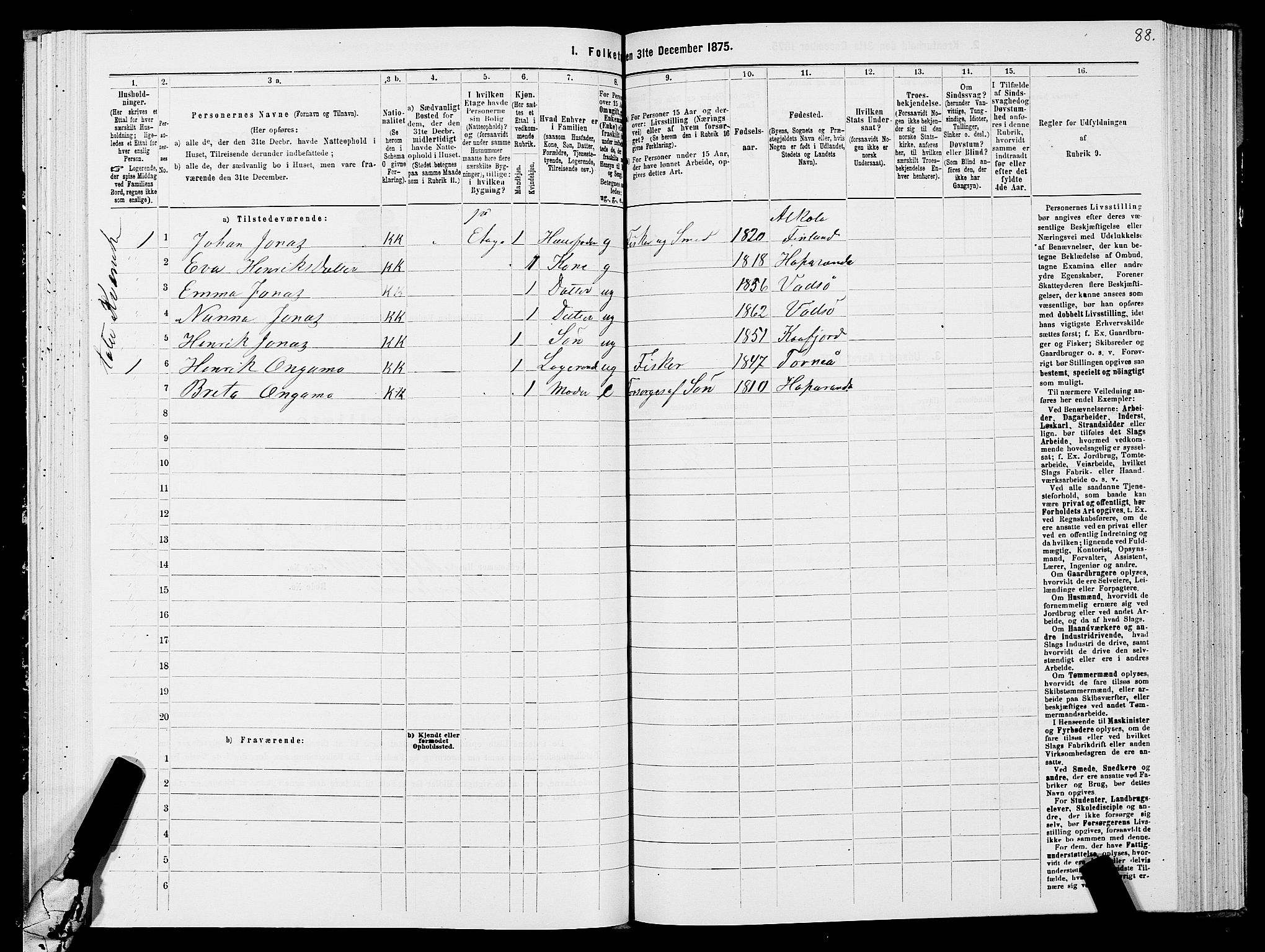 SATØ, 1875 census for 2003B Vadsø/Vadsø, 1875, p. 1088