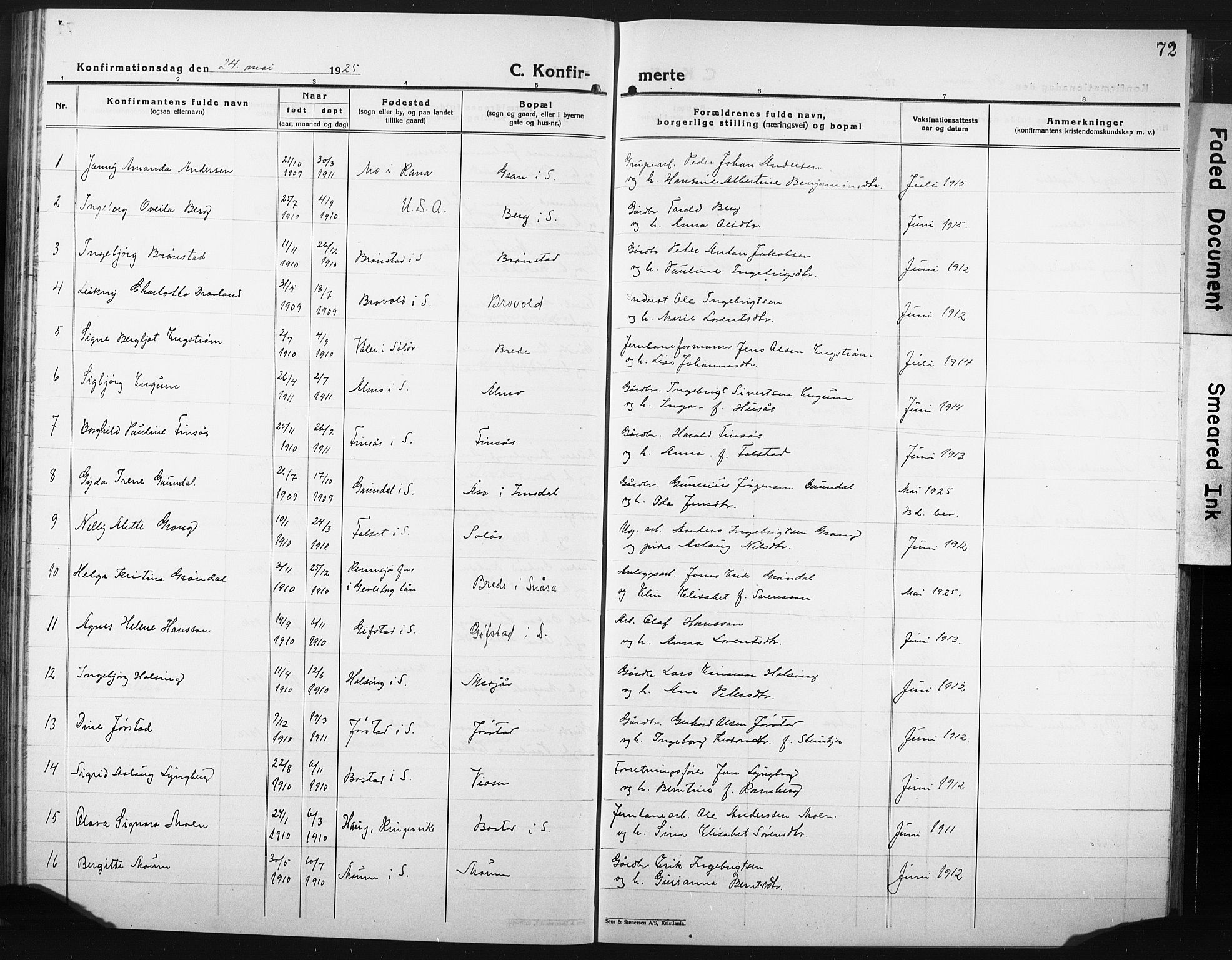 Ministerialprotokoller, klokkerbøker og fødselsregistre - Nord-Trøndelag, AV/SAT-A-1458/749/L0480: Parish register (copy) no. 749C02, 1924-1932, p. 72