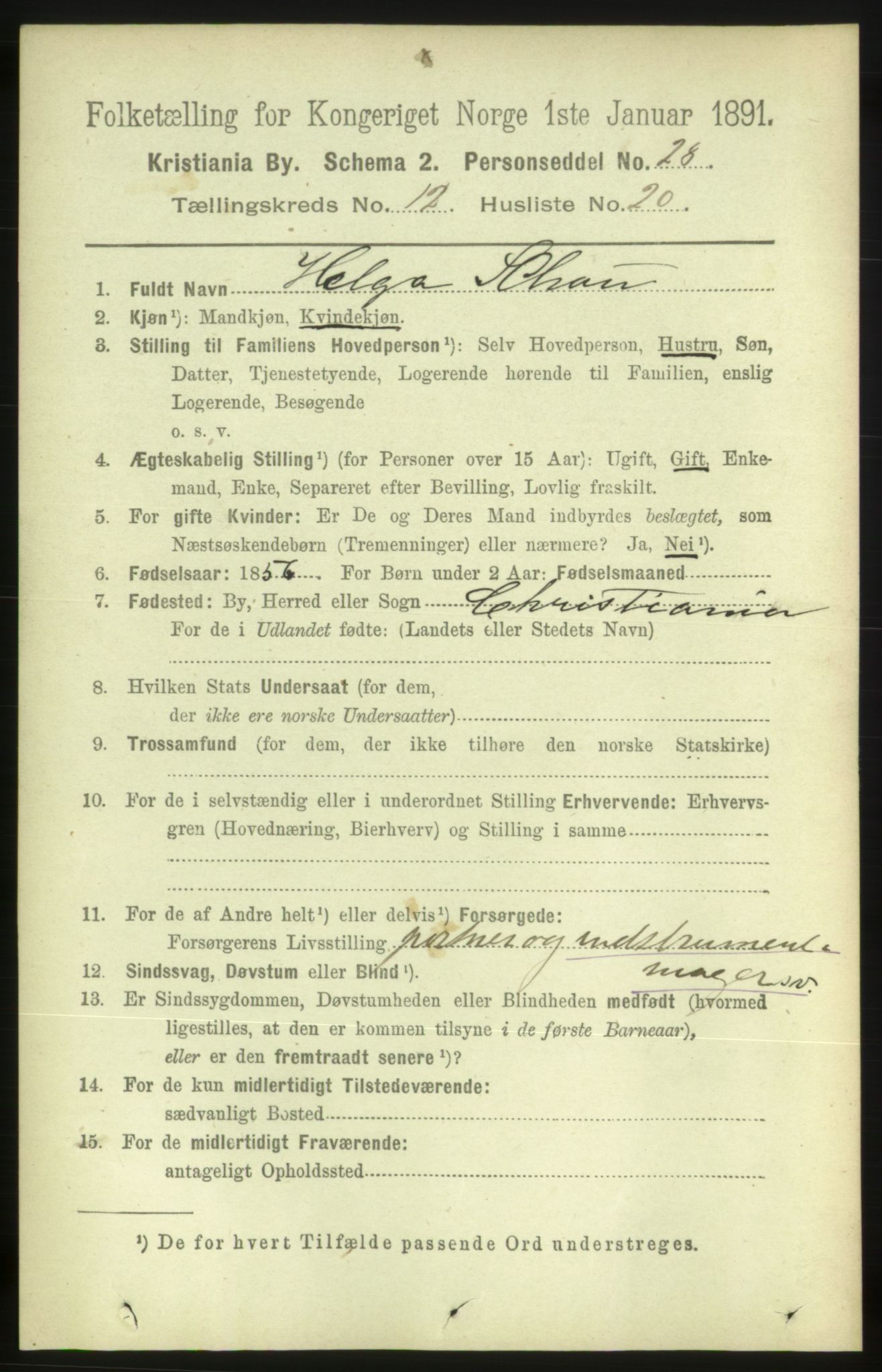 RA, 1891 census for 0301 Kristiania, 1891, p. 5785