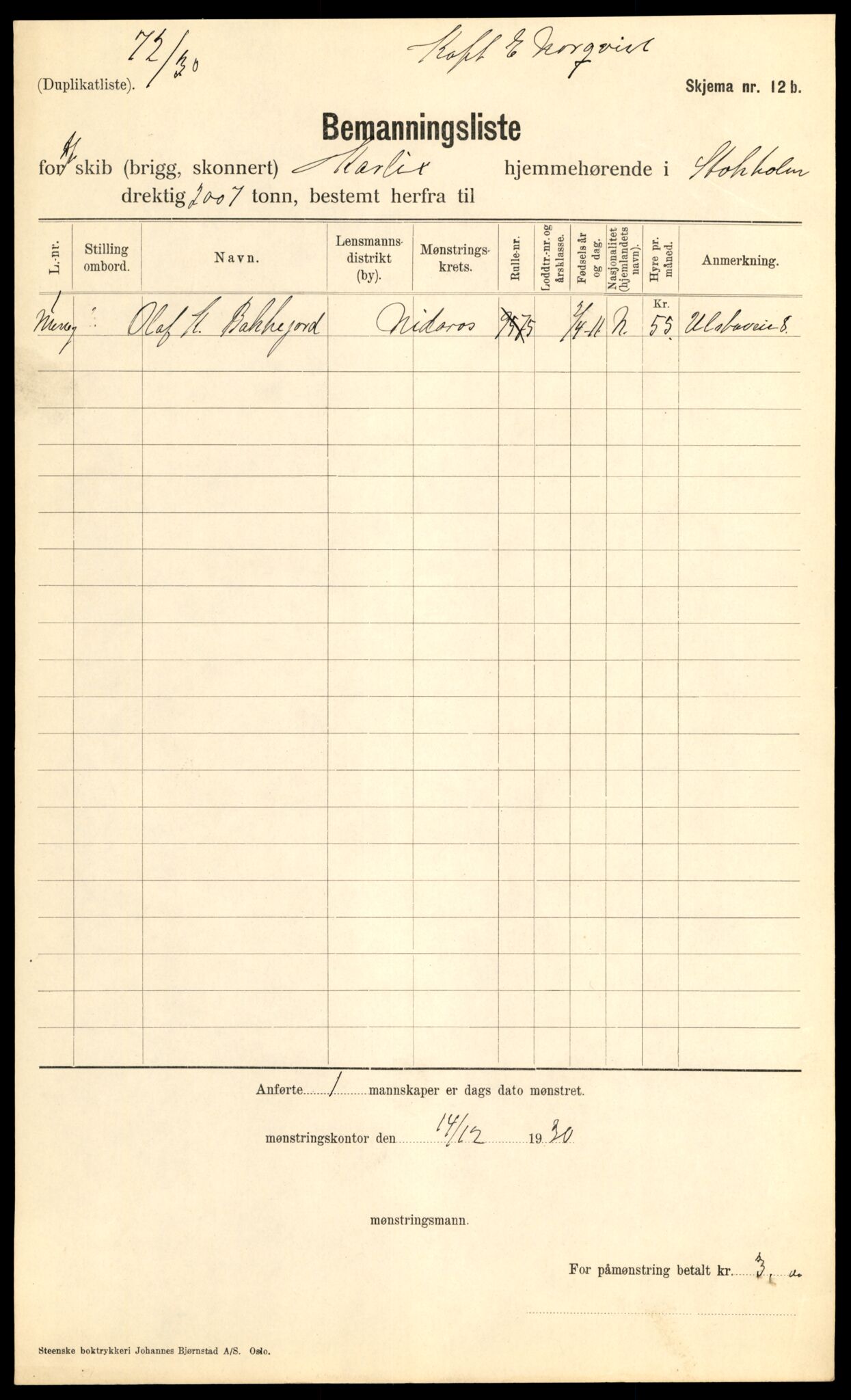 Trondheim sjømannskontor, AV/SAT-A-4709/1/G/L0001: Bemanningslister, 1930-1937, p. 19