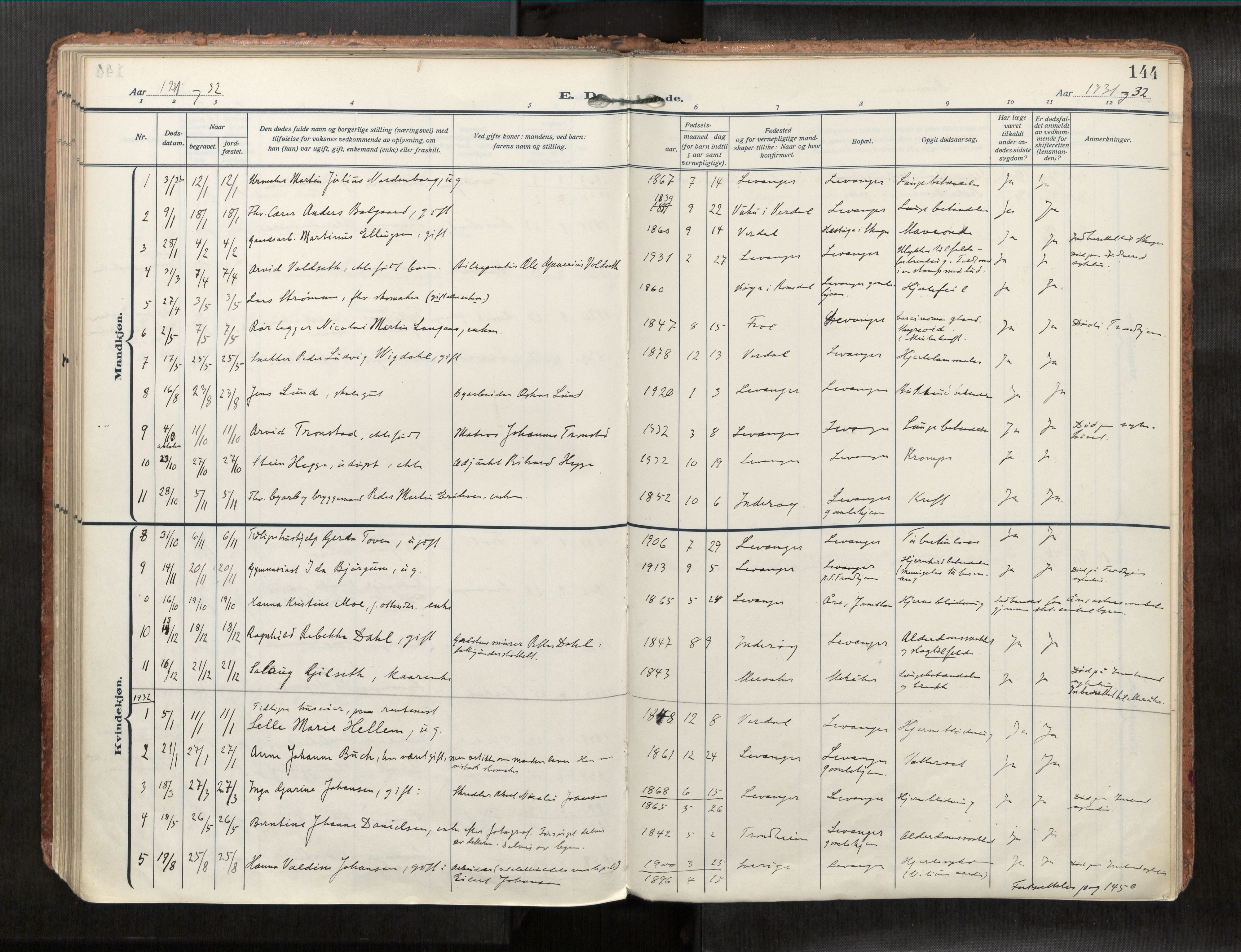 Levanger sokneprestkontor, SAT/A-1301/2/H/Haa/L0001: Parish register (official) no. 1, 1912-1932, p. 144
