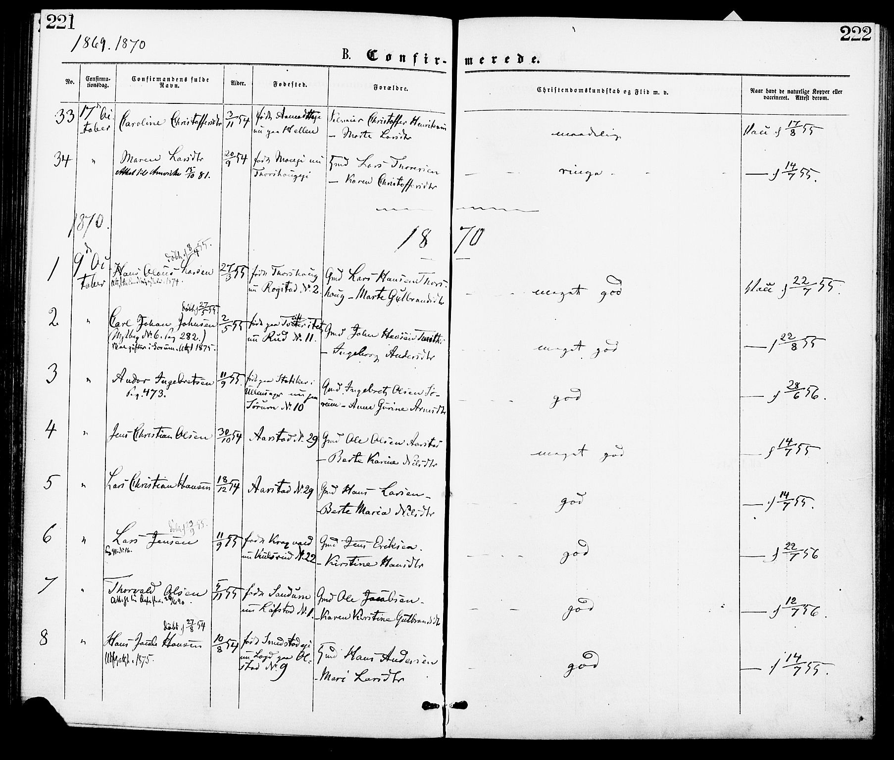 Gjerdrum prestekontor Kirkebøker, AV/SAO-A-10412b/F/Fa/L0008: Parish register (official) no. I 8, 1867-1880, p. 221-222