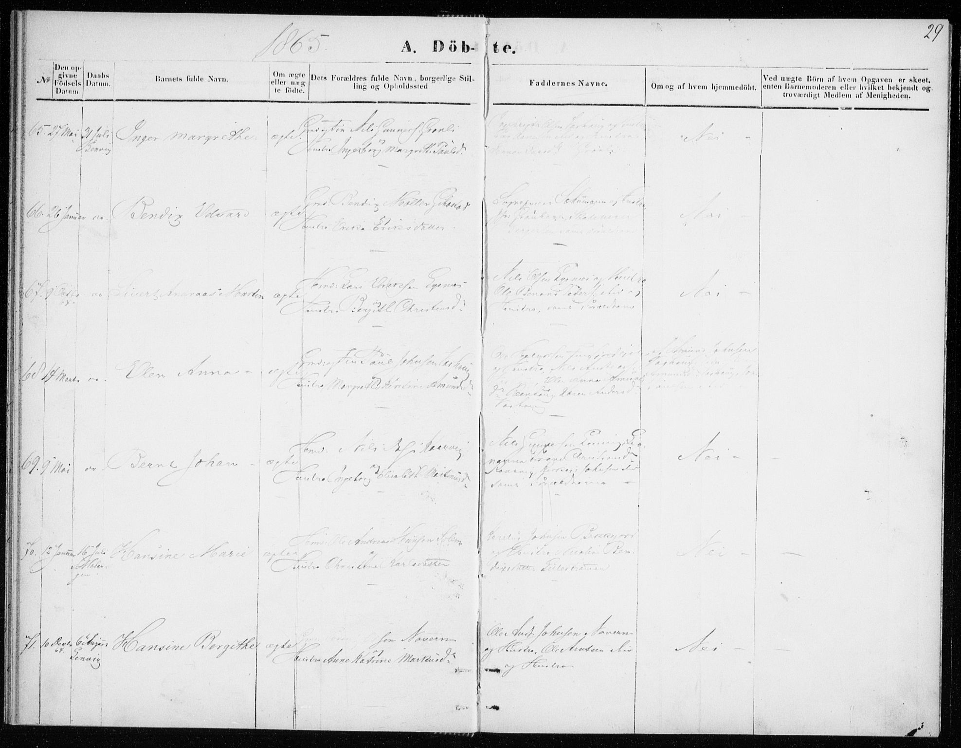 Lenvik sokneprestembete, SATØ/S-1310/H/Ha/Haa/L0008kirke: Parish register (official) no. 8, 1864-1865, p. 29