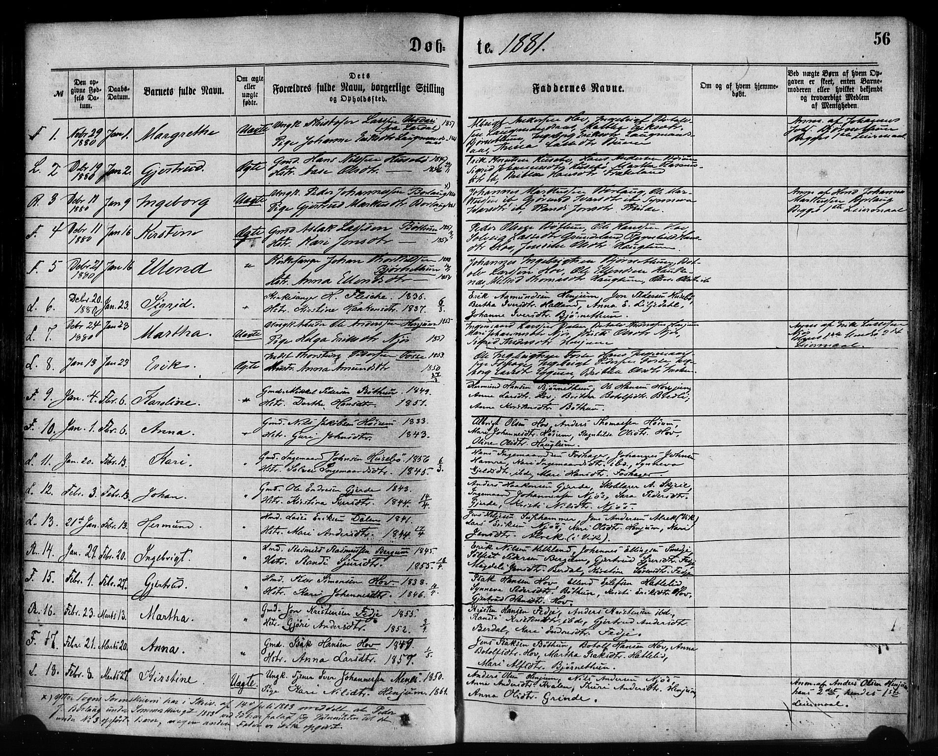 Leikanger sokneprestembete, SAB/A-81001: Parish register (official) no. A 9, 1869-1888, p. 56